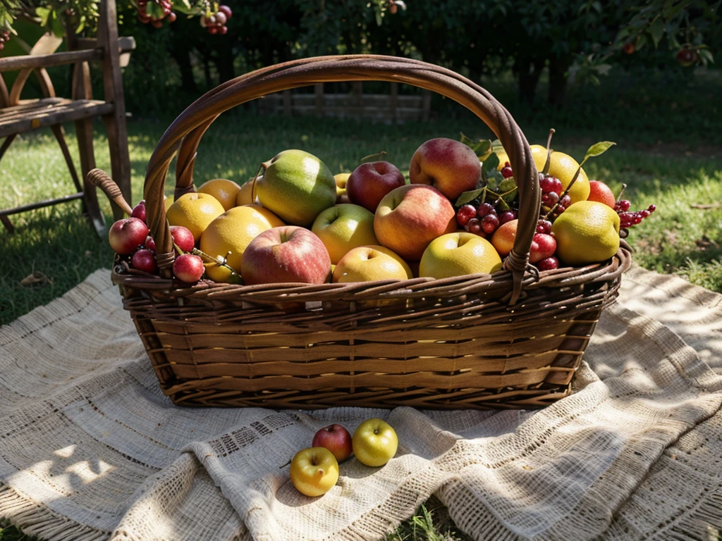 best quality, highres, HDR, vivid colors, ultra-detailed, (realistic:1.37),(orchard:1.1), (garden:1.1),(sunny:1.1), (fruits in basket:1.2), (crops:1.1), (fruits around basket:1.1), (vines:1.1), (basket:1.1), food, fruits, plants, nature, healthy, abundance, fresh, ripe, colorful, juicy, lush, bountiful harvest, organic, natural, vibrant, mouth-watering, appetizing, delicious, aromatic, tempting, summery, joyful