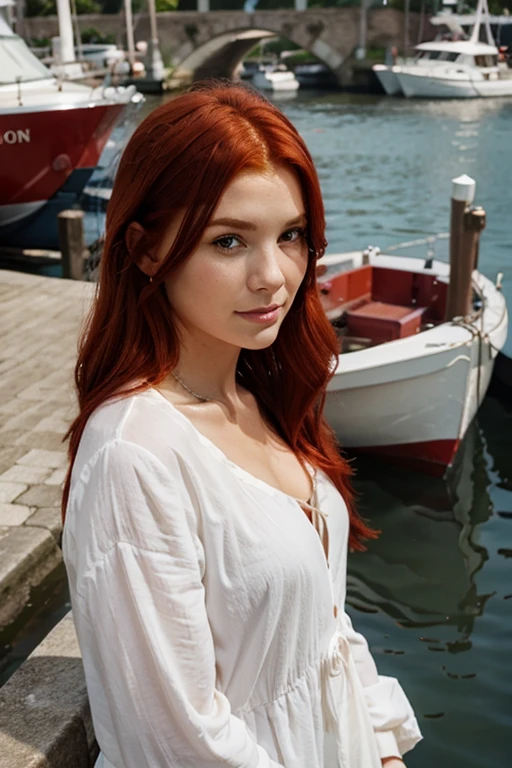 Beautiful red hair in harbor