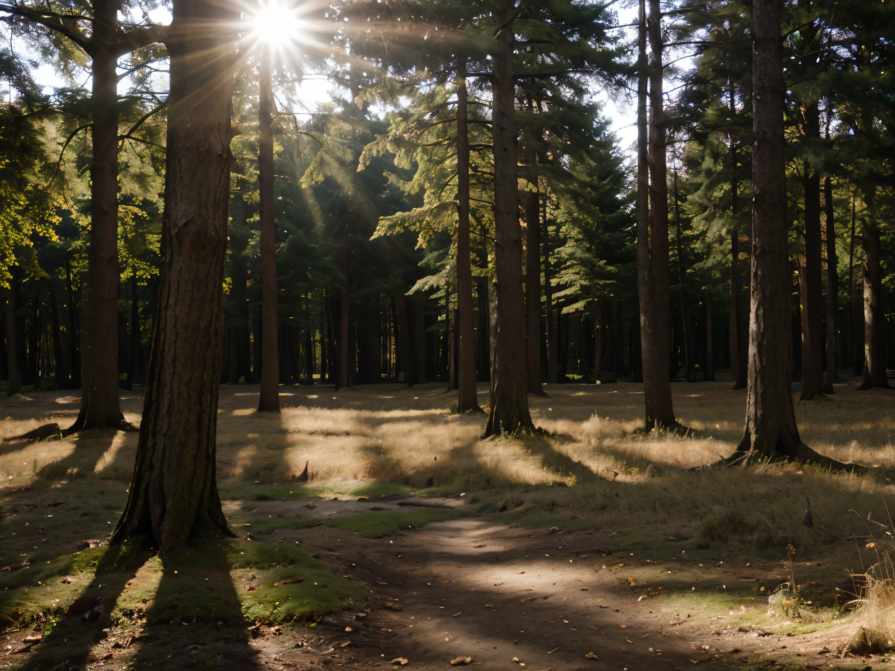 Trees, woodland, sunlight.