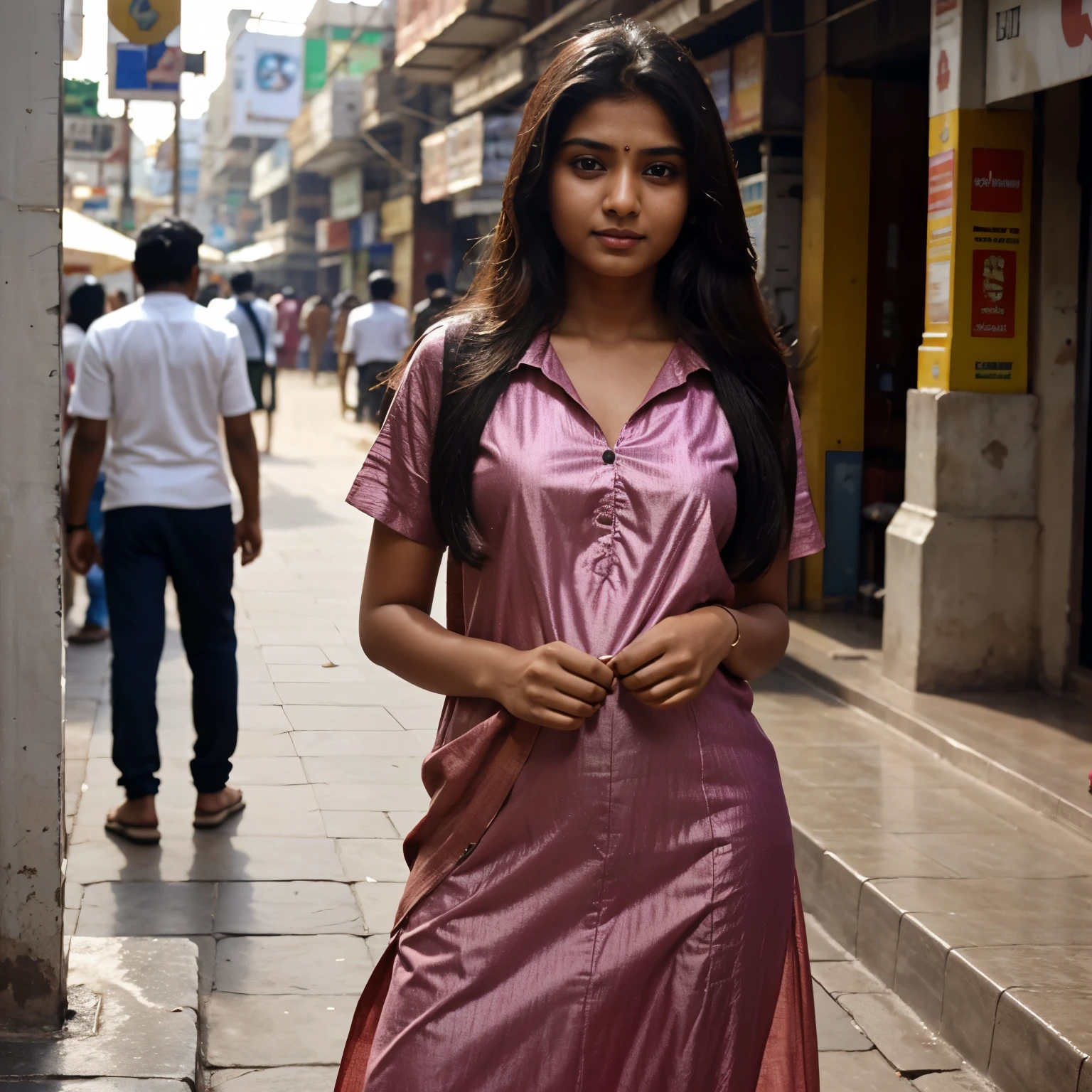 Indian girl, age 20, wearing salwar kameez, fair complexion, full hd, blur background, in mumbai
