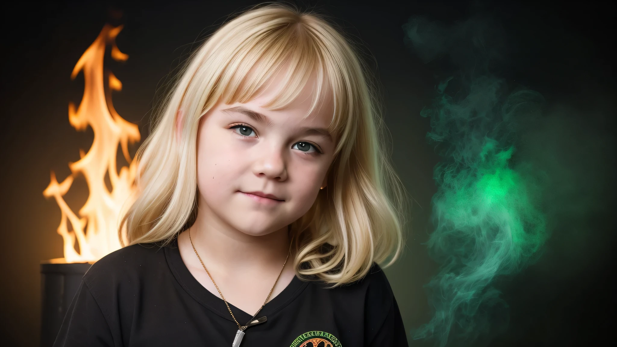 blonde girl jack black, fundo de fogo verde fogo.