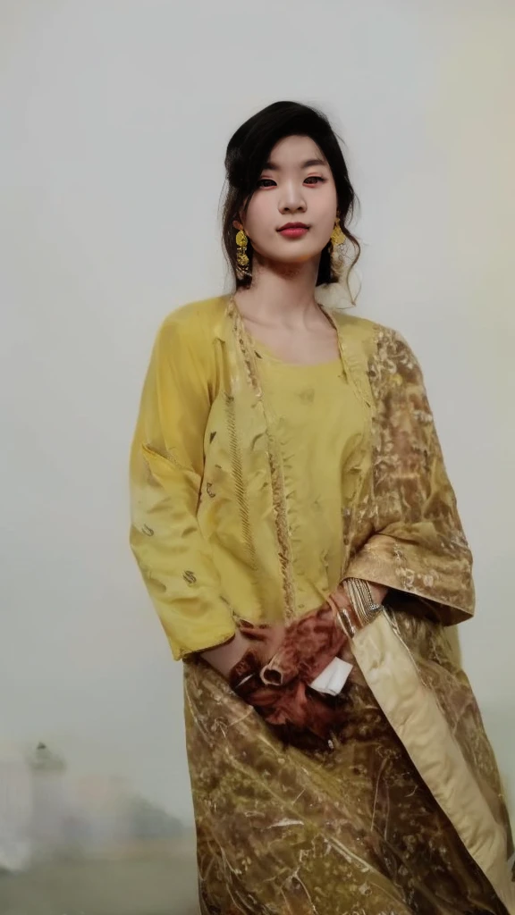 8k, highest quality, ultra details, Chinese-Indonesian girl, traditional dress, floral pattern, elegant pose, natural lighting, vibrant colors, cultural fusion