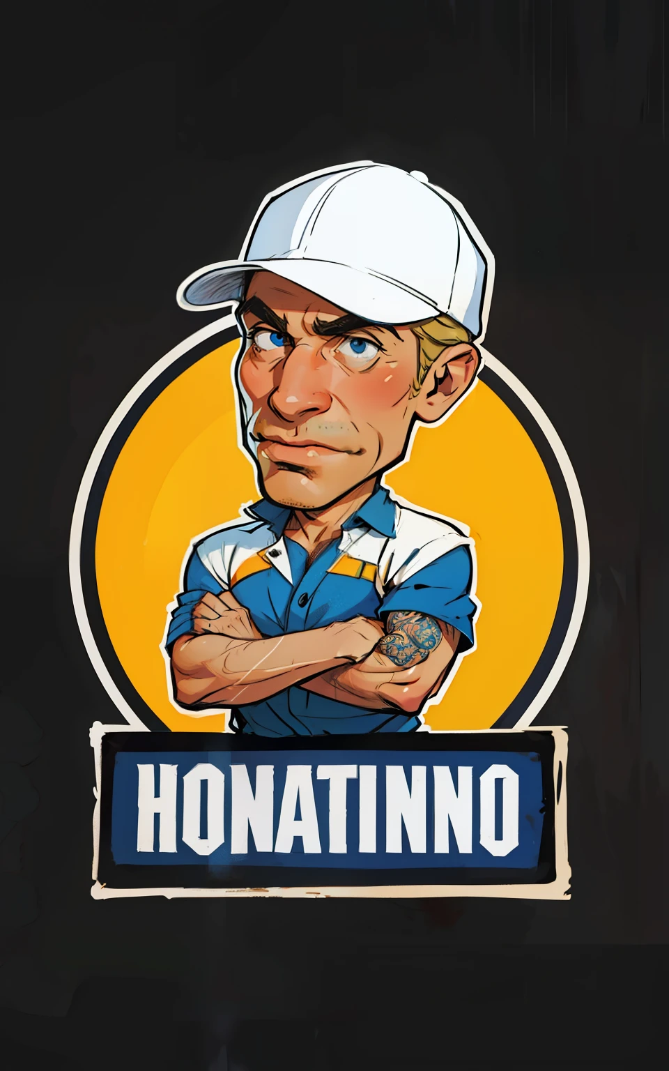 Caricatura, homem no estilo realista, logo design.