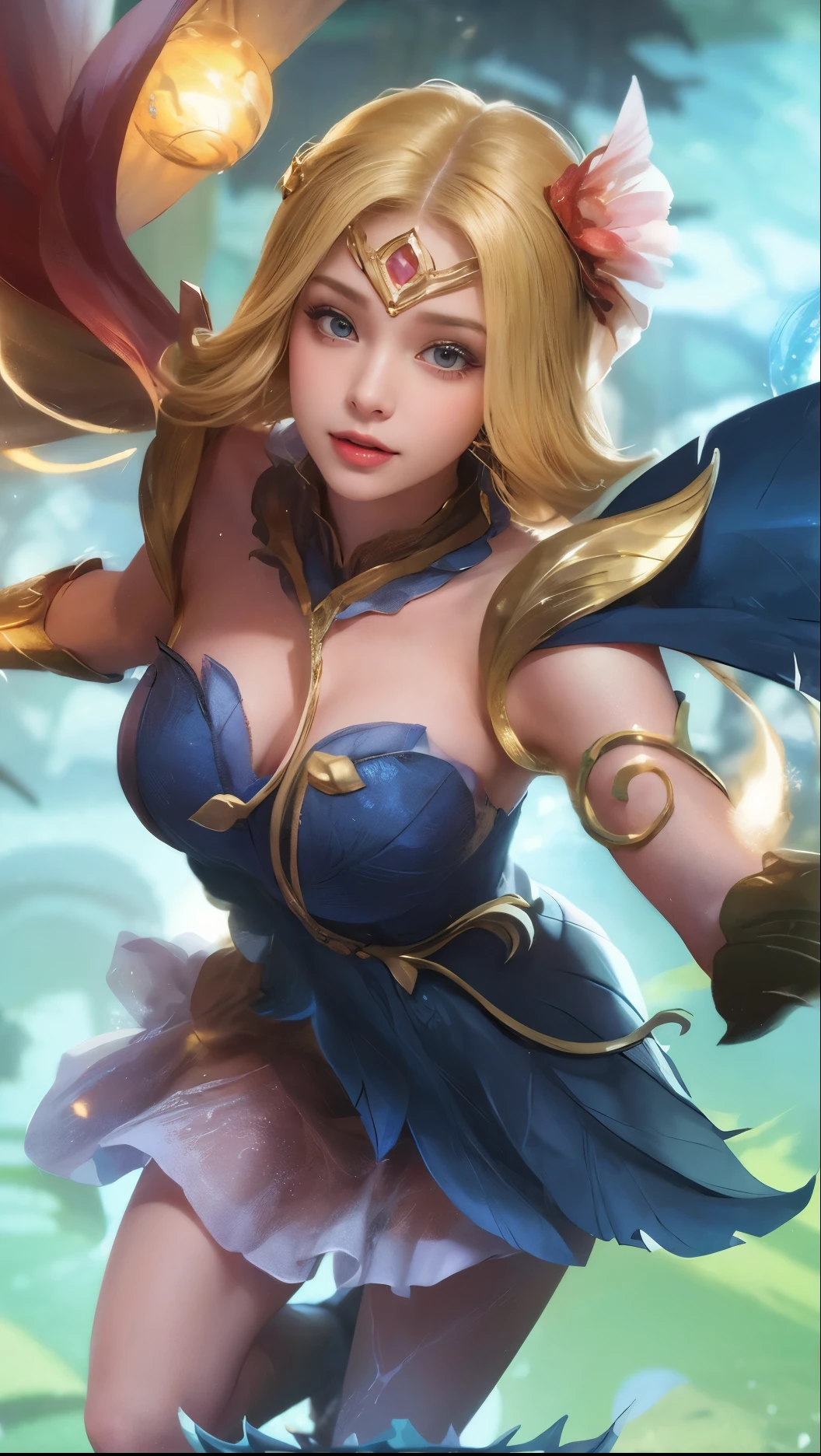 1girll, chrismast hat,(Enchanted quality:1.4),(True textured skins of the highest quality), Delicate face, Blonde hair, Gradient Hair, petite body,(perfect bodies:1.1), There is a jewel on the forehead, rimless eyewear, PUPILS SPARKLING,long eyelasher,grin, hyperphotorealism, Cinematic lighting, projected inset, surrealism, hyper HD, masutepiece, 16 K,Lie down,Dream On,Please wear clear silk pajamas,Carmelto,legs slightly open,tattooed,Fantasy space,Luxurious space, True wearing texture, magic wand texture, realistic hair texture