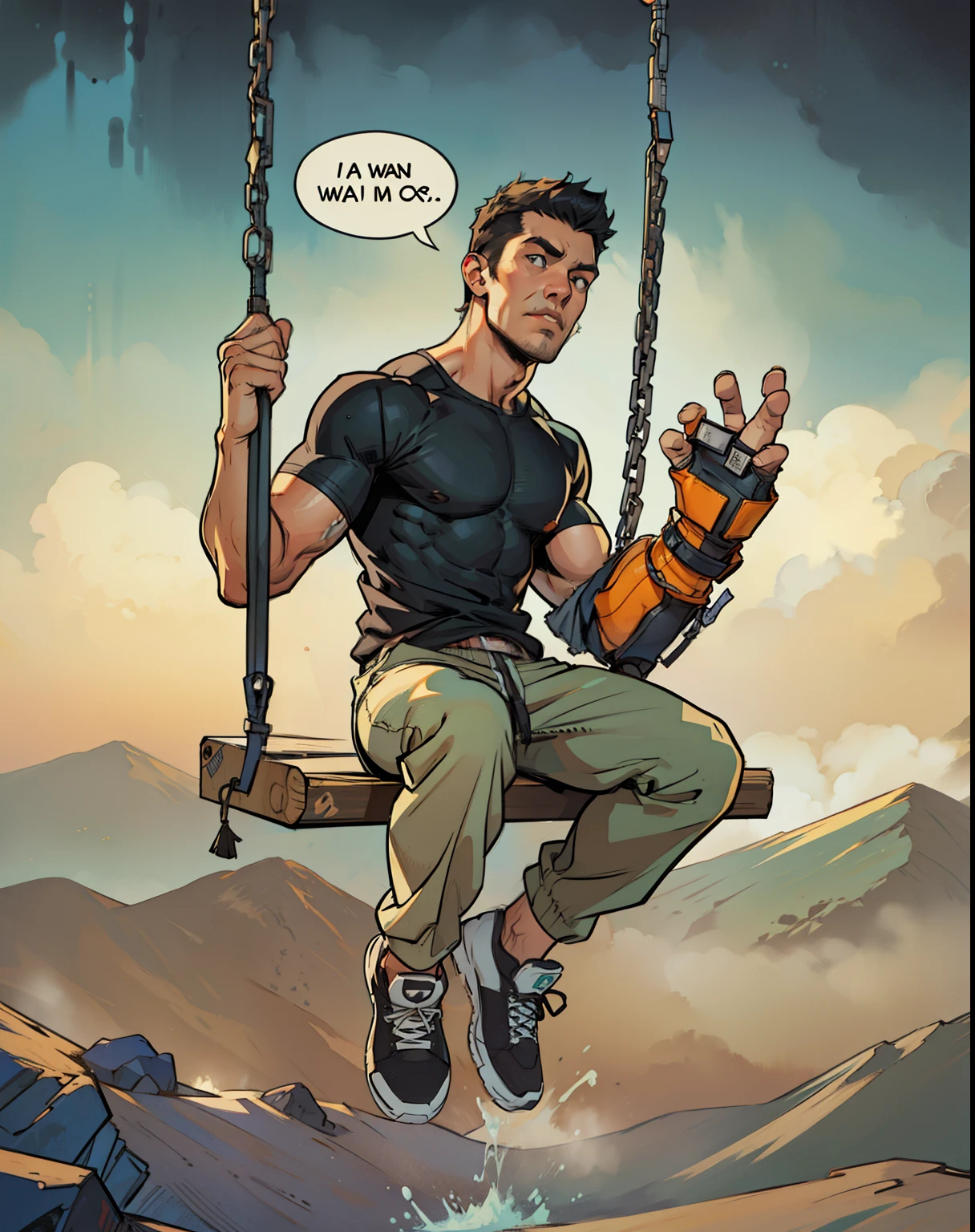 Ilustracion, men, realistic style, blackgroud comic style.