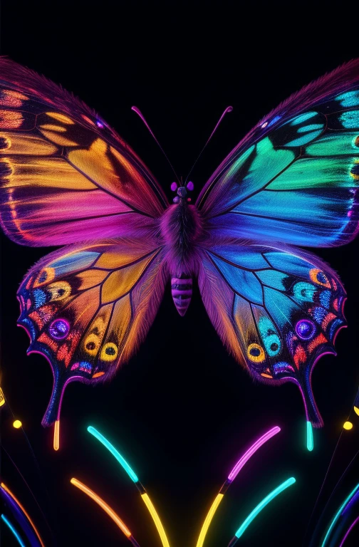 BlackLight Art, (close_up of glowing butterfly), Psychedelic, mysterious, octane render, enhance, intricate, (best quality, masterpiece, Representative work, official art, Professional, unity 8k wallpaper:1.3)