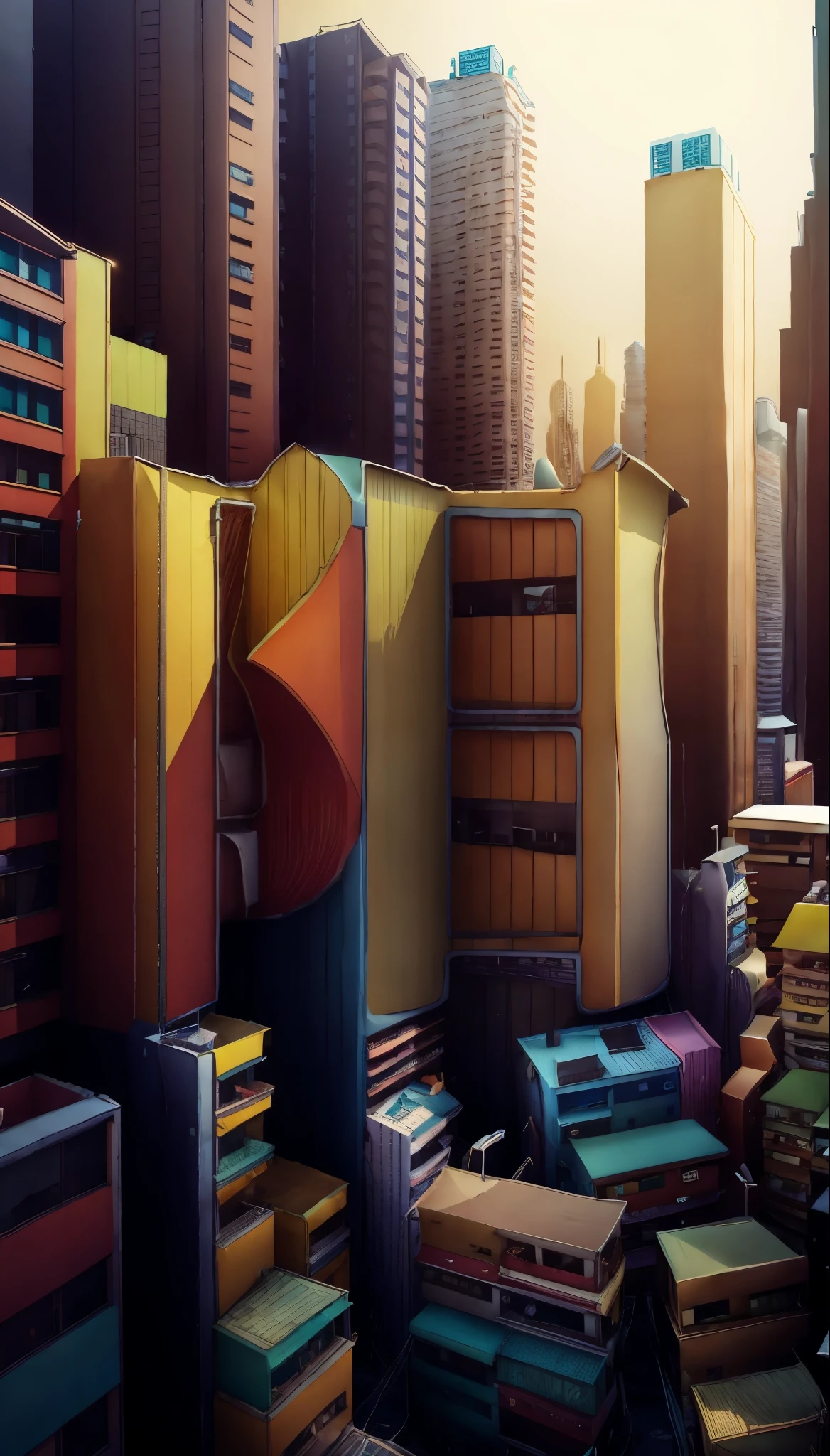 3D city scenes include low-cost buildings and cars, Playful cartoon illustration style, Soft edges and blurry details, Cartel core, Cute and dreamy, Data Mosh, Animated shapes, Well-designed，intricate details