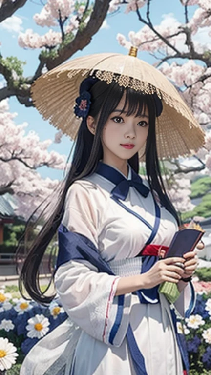 Anime girl in white dress standing in flower field, 绫香Genshin冲击, official artwork, 《Genshin》Keqing in, Beautiful anime portrait, Hestia, style, 《Genshin》Zhongli in, Hungry Ghost Festival, Detailed digital animation art, beautiful anime girl, anime goddess, 绫香游戏Genshin冲击