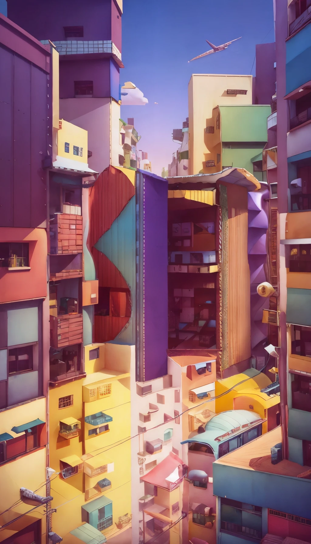 3D city scenes include low-cost buildings and cars, Playful cartoon illustration style, Soft edges and blurry details, Cartel core, Cute and dreamy, Data Mosh, Animated shapes, Well-designed，intricate details