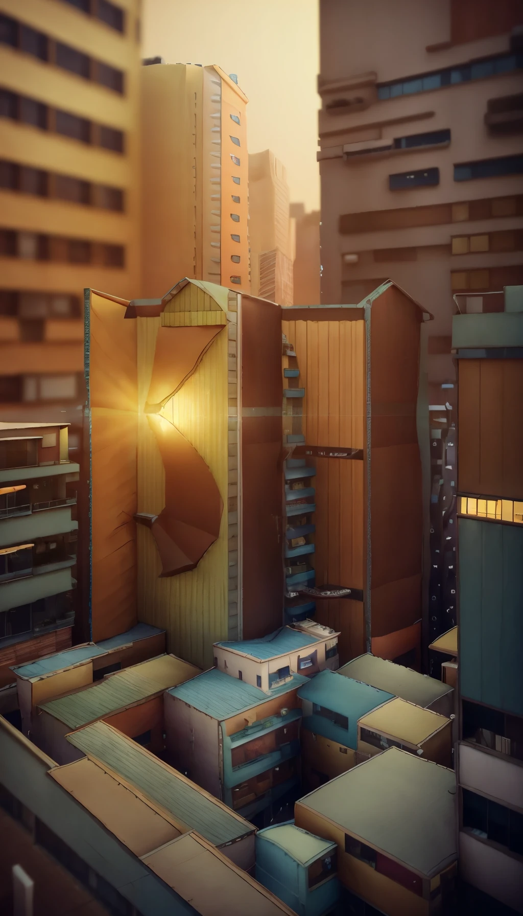3D city scenes include low-cost buildings and cars, Playful cartoon illustration style, Soft edges and blurry details, Cartel core, Cute and dreamy, Data Mosh, Animated shapes, Well-designed，intricate details