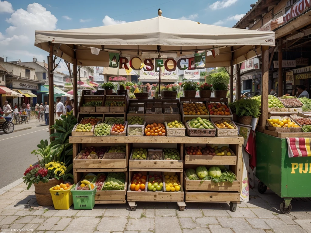 (best quality,4k,8k,highres,masterpiece:1.2),ultra-detailed,(realistic,photorealistic,photo-realistic:1.37),city stall at the store,stand,food,vegetables and fruits,crops,sunny day,market scenery,people shopping,bustling crowd,vibrant colors,fresh produce,natural sunlight,artistic display,delicious aroma,locals selling their wares,splendid variety of fruits,tasty street food,nutritious vegetables,organic produce,elegant stall design,busy vendors,authentic local market,buzzing atmosphere,lively conversations,juicy ripe tomatoes,colorful bell peppers,freshly picked strawberries,crisp fresh lettuce,plump watermelons,dewy cucumbers,sweet mangoes,fragrant herbs,exquisite culinary delights,abundance of flavors,tempting display of spices,,,