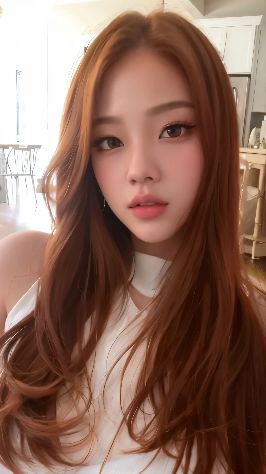 um close up da jennie BlackPink com longos cabelos ruivos e um top branco, jennie blackpink, jennie blackpink, ela tem cabelo longo redoranjado, ela tem longos cabelos castanhos alaranjados, jennie blackpink, ela tem cabelo ruivo, jennie blackpink fair and pale skin!!, taken at the beginning of 2020, jennie blackpink, she is redhead, garota ruiva