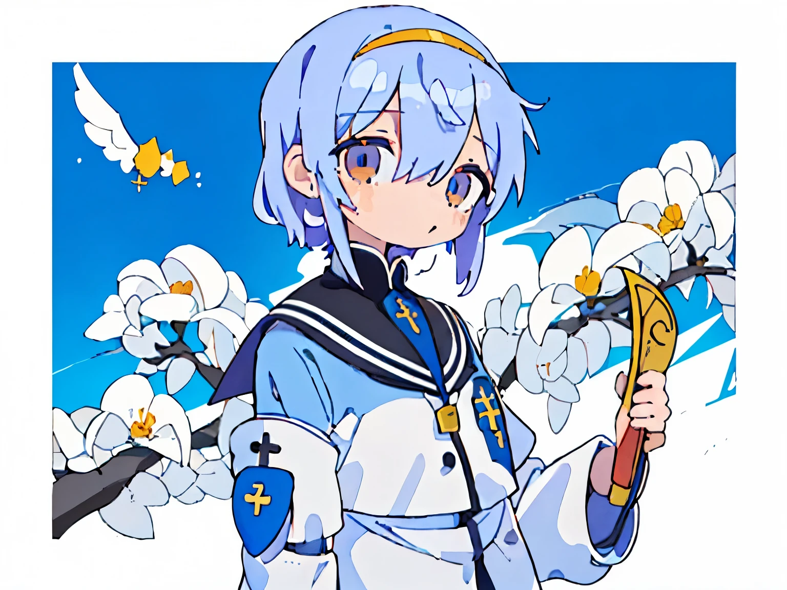 fundo simples, fita, Uniforme escolar,
(melhor qualidade, obra de arte, foto crua,ultra-detalhado:1.2), 1 garota,Sozinho,olhando para o espectador, pale skin, Cabelo branco, esclera azul, olhos brancos, neutral expression