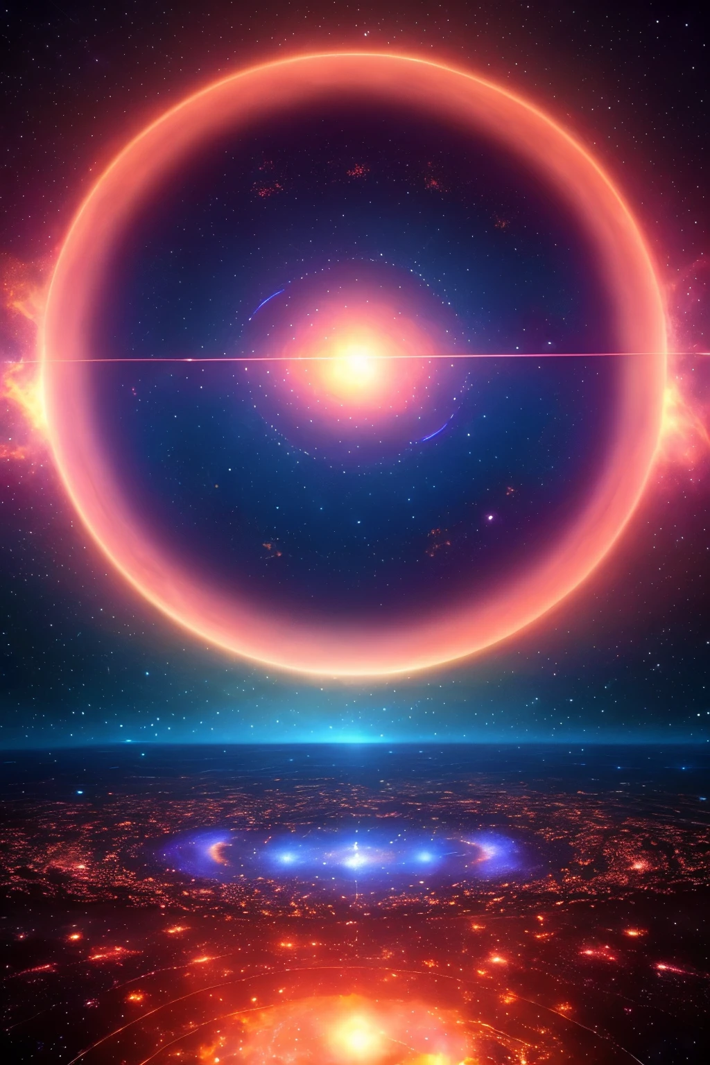 Atom particle shining brightly in the vast cosmic expanse, realistically rendered in high definition 8k, showcasing its intricate structure and vibrant energy with a captivating cosmic effect.