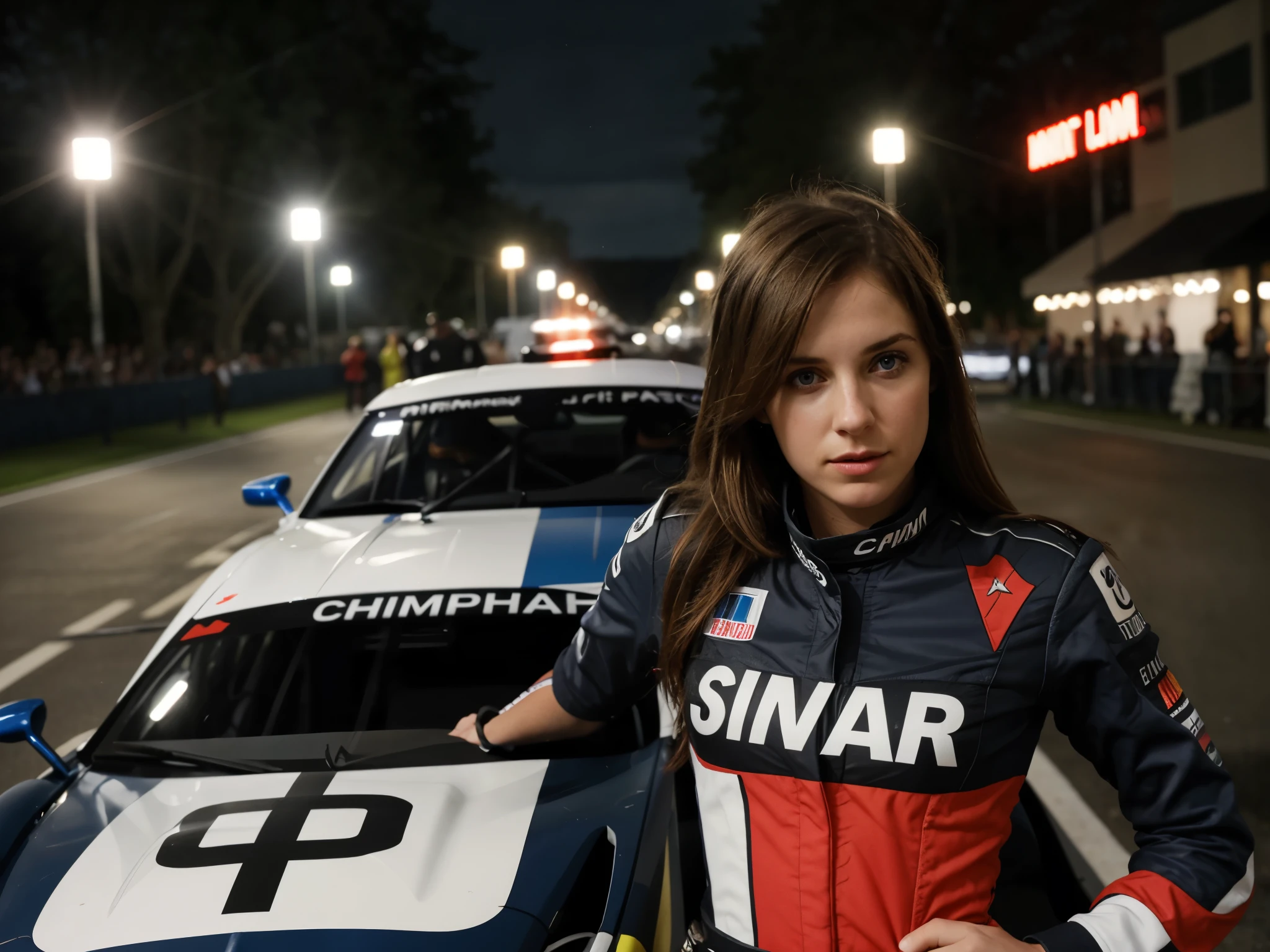 photo, Sportscar, woman, racing flag, harsh camera flash