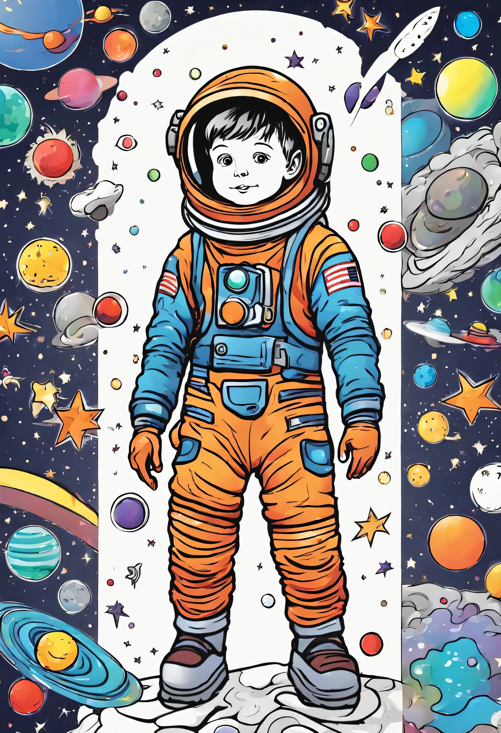 space coloring book colorful a little boy face