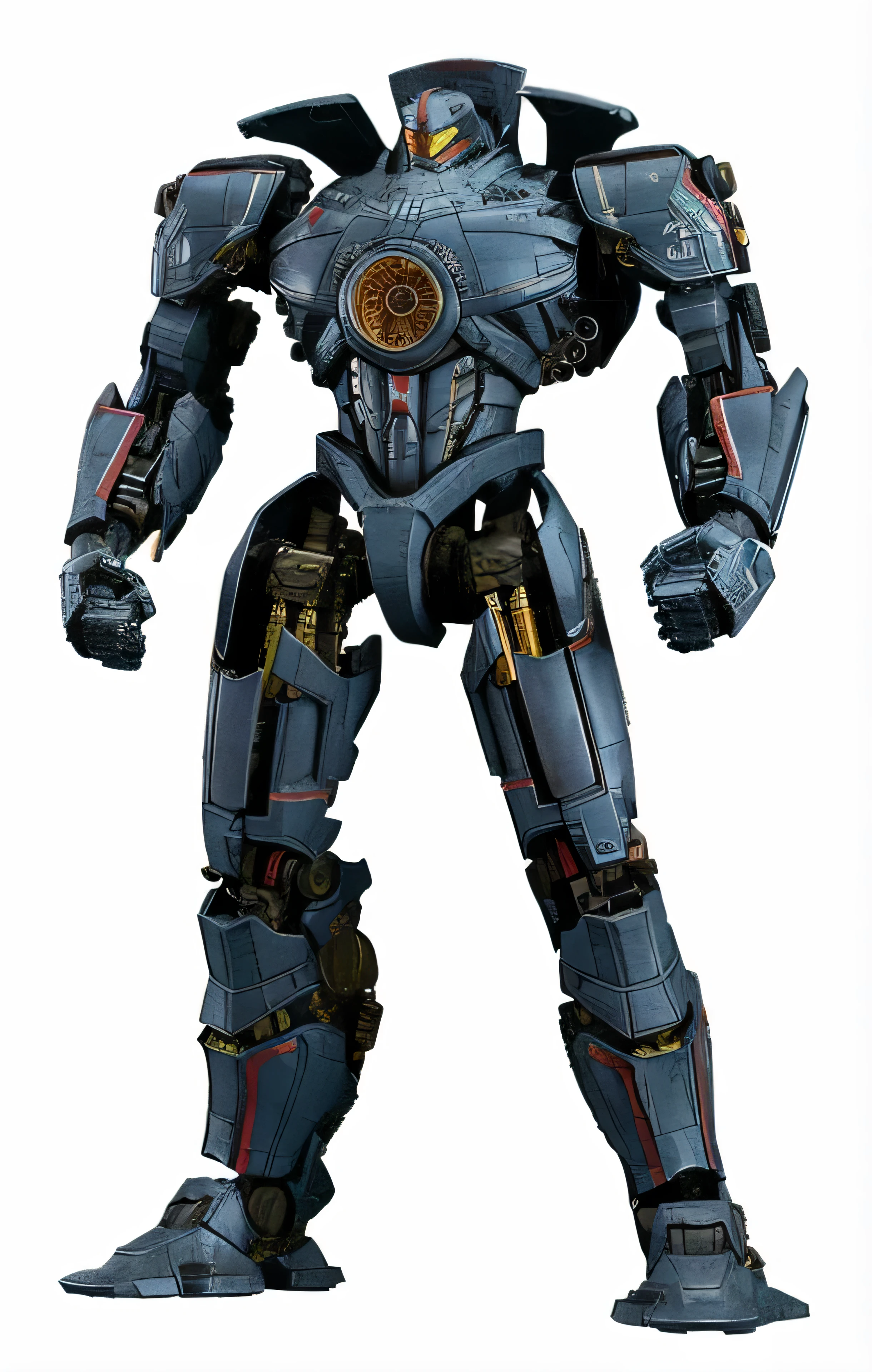 a close up of a robot with a white background, pacific rim jaeger, broken ruin pacific rim jaeger, tremendous mecha robot, action figure mecha, highly detailed toy, cinematic full shot, from pacific rim, pacific-rim-mech in background, pacific rim, hot toys, full body mecha suit, high resolution details, high resolution ultradetailed