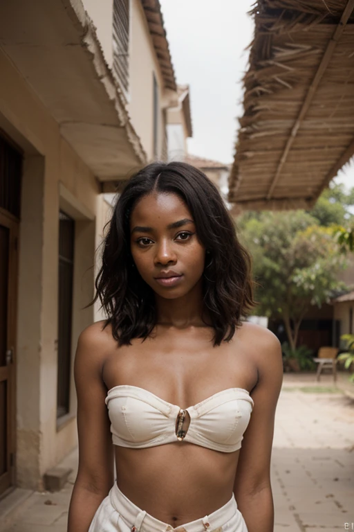 Femme africaine à la peau très noire en noir et blanc 