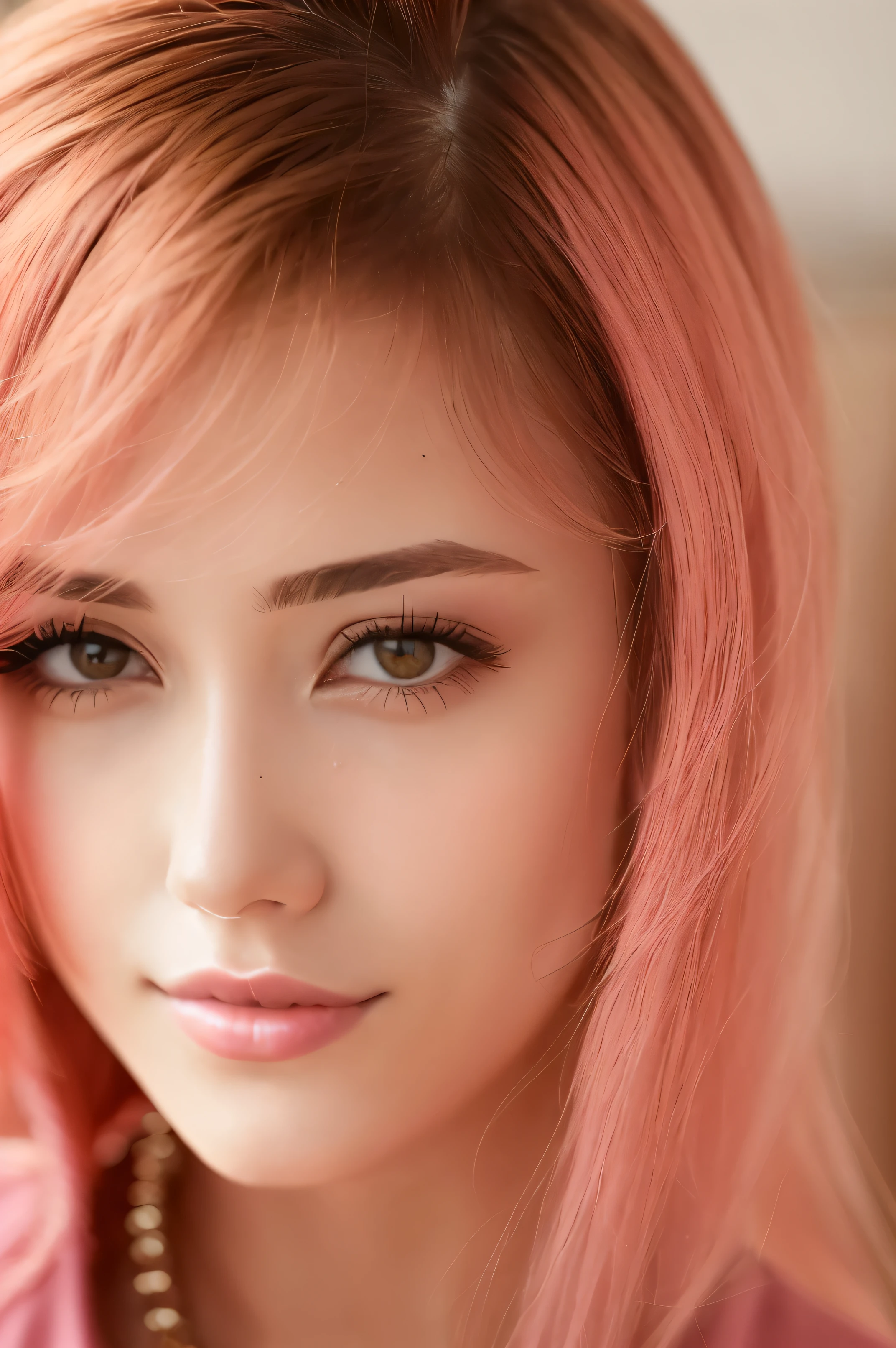 a close up of a woman with a pink shirt and a necklace, gorgeous attractive face, very attractive and beautiful, portrait sophie mudd, attractive and beautiful, gorgeous young model, attractive female face!!!, very beautiful young woman, stunning closeup headshot, attractive beautiful face, a beautiful young woman, beautiful young girl, 19-year-old girl, cute seductive smile