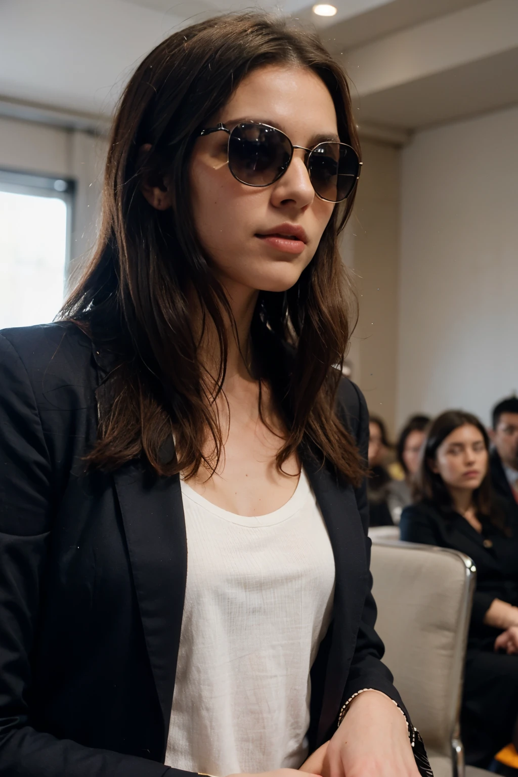 Top quality, masterpiece, ultra high definition, handsome man, wearing business suit, neatly parted black lustrous hair, wearing sunglasses, looking at the audience