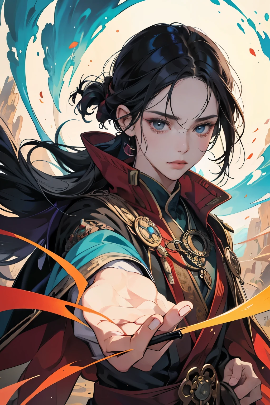 (art: 1.2), (Highest quality: 1.2) 1 female, mature, expensive (1.85cm), He looked about 25 years old, She had long black hair, Straight and shiny hair, Tied in Taoist Chinese style, Green eyes, Very fine grain, Perfect Eyes, Extremely realistic eyes, Well-formed eyes, Long eyelashes, Anime Style, Perfect Face, Mature woman&#39;s face, Fuller lips, smile, mature, Fair skin, Natural Body , Sexy Body, Mature woman&#39;s body, Perfect hands, Fine hand, Hands that are in proportion to the body, Realistic hands, Anatomically excellent arms, She was wearing a Chinese-style green dress decorated with gold and silver.、Still, her very large breasts and、Due to their size, they were unable to hide their huge, sagging breasts.。, Thick thighs, Wide Hips, Looking at the audience, Background Scene, Chinese-style pavilion hall, Posing alone Looking at the viewer