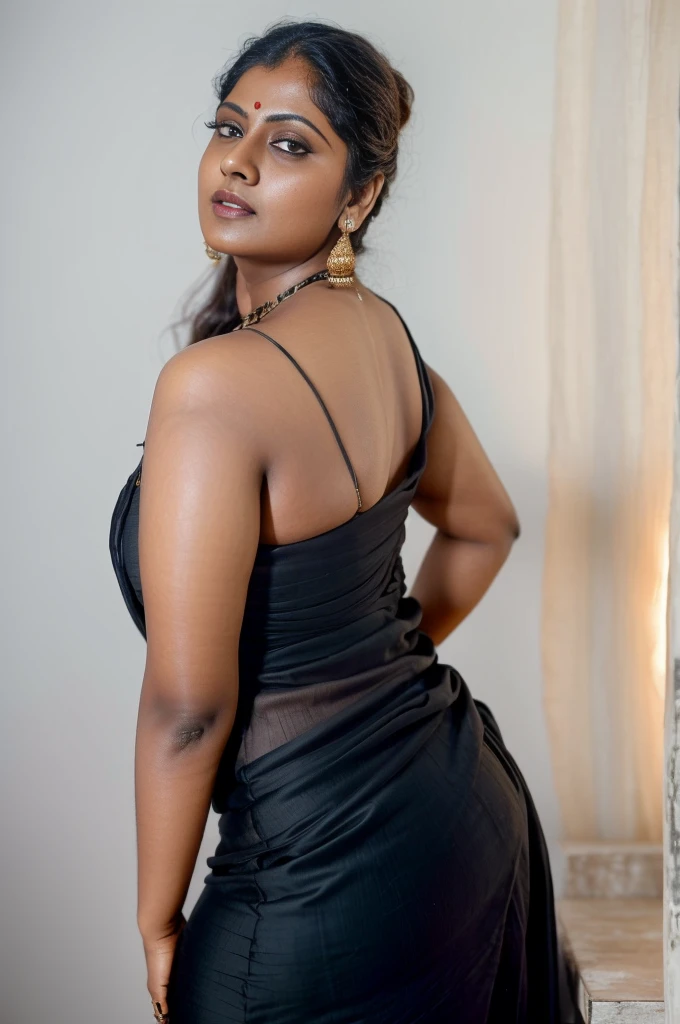 (editorial photograph of an Indian actress Nirupa Roy,  energetic, 21 y.o. female), (wearing worn out clothes, detailed:1.3), (highly detailed face:1.4), (background inside dark, moody, private study, studio lights:1.3), (8k, uhd, dslr, high quality, cinematic lighting, bokeh), (dramatic, award winning photography, incredible masterpiece:1.3) (strong depth of field), dark orange lips, Nirupa Roy was a leading Hindi Actress , nude dress 