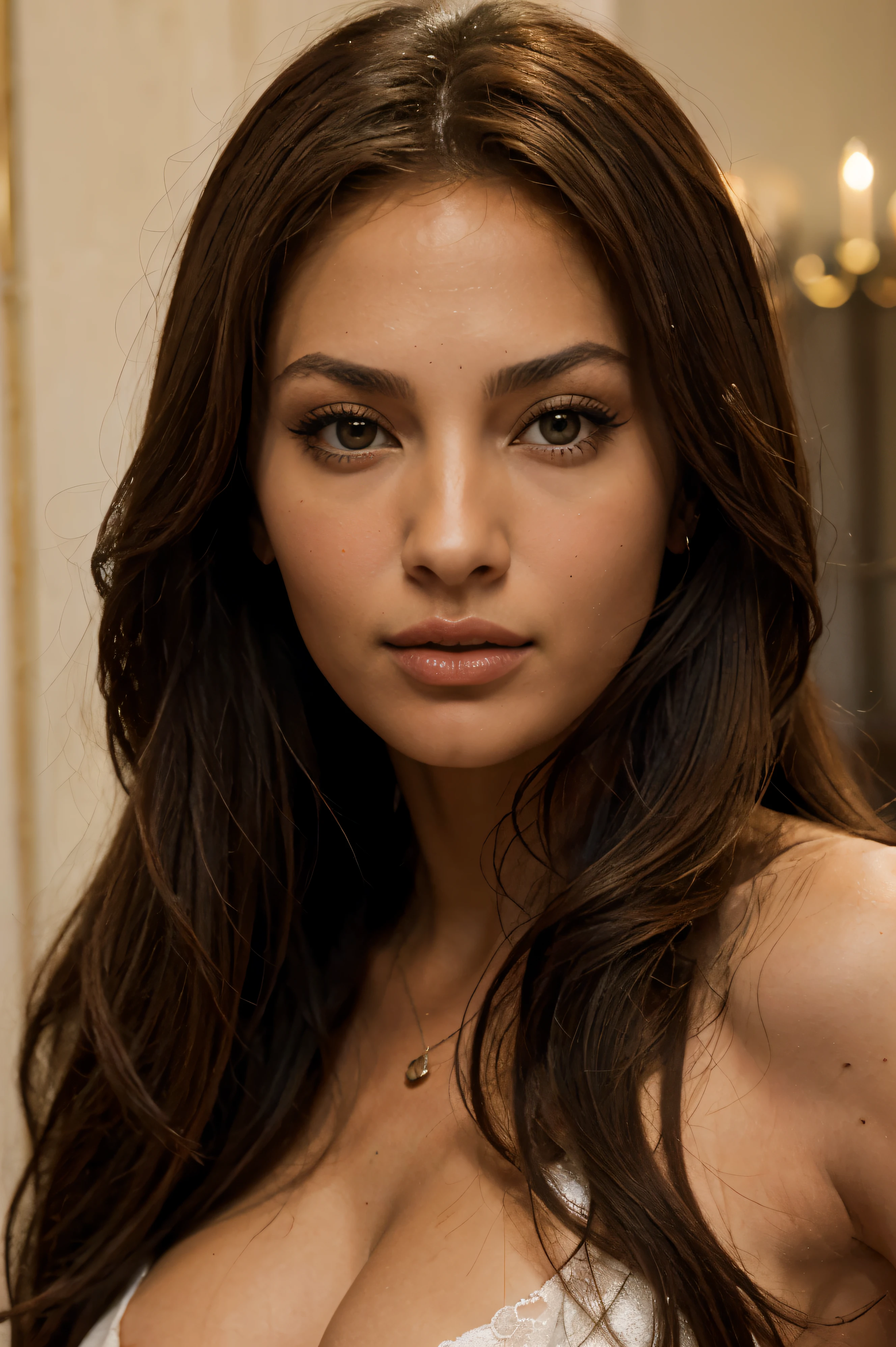 Beutiful Italian woman with a beautiful long hair, with tha face shape of Jennifer Lopez, eyes and nose of Sofia Loren and mouth of Monica Bellucci