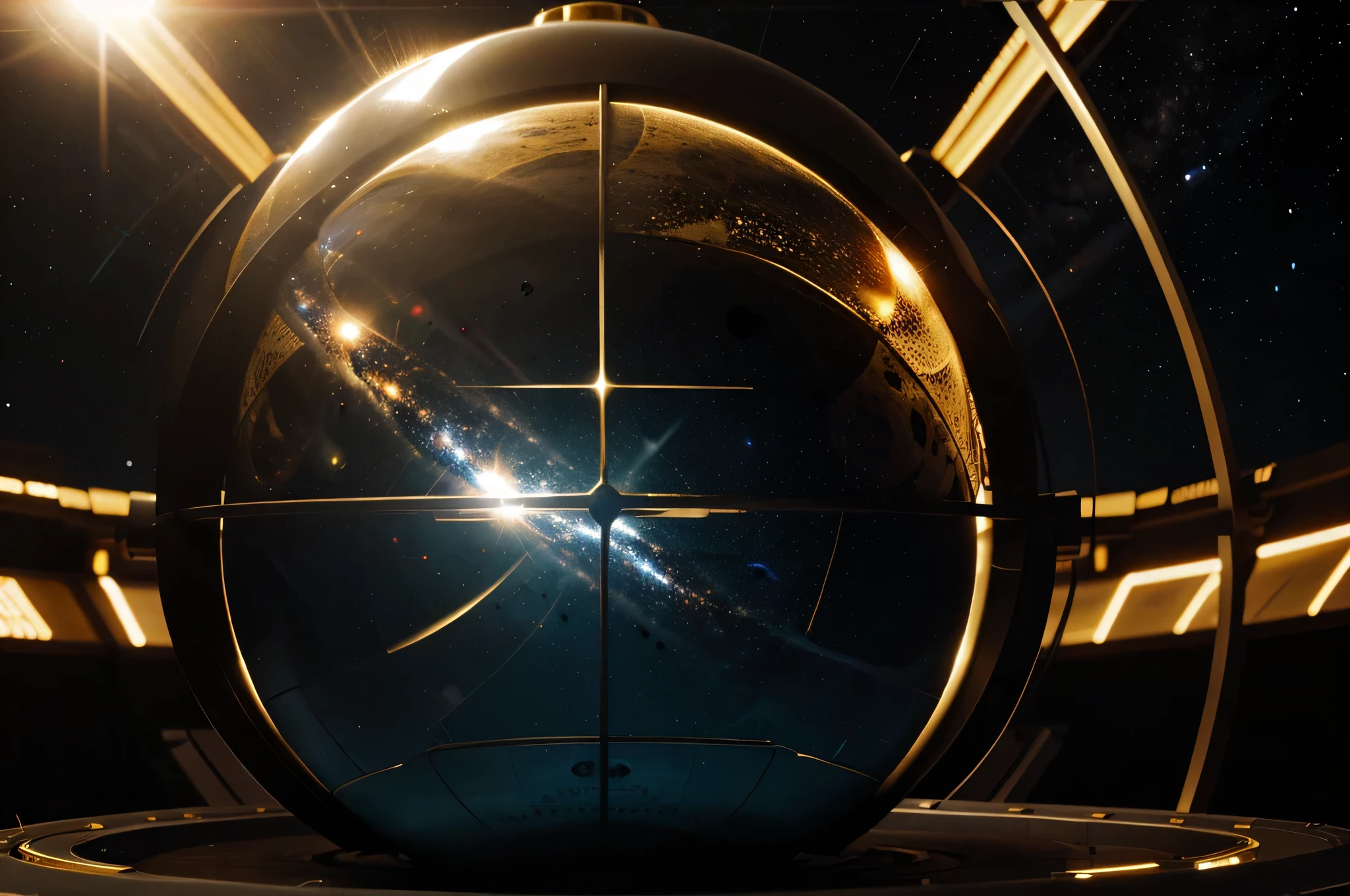 heliocentric wireframe science fiction empire galaxy in gold 