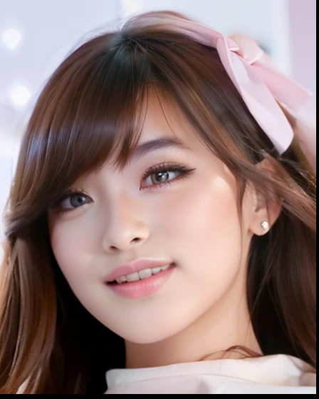 Young Woman, beautiful face, graceful, perfect face, wearing earrings, pink lips, shy smile expression, Long hair, Mouth closed, looking at viewer