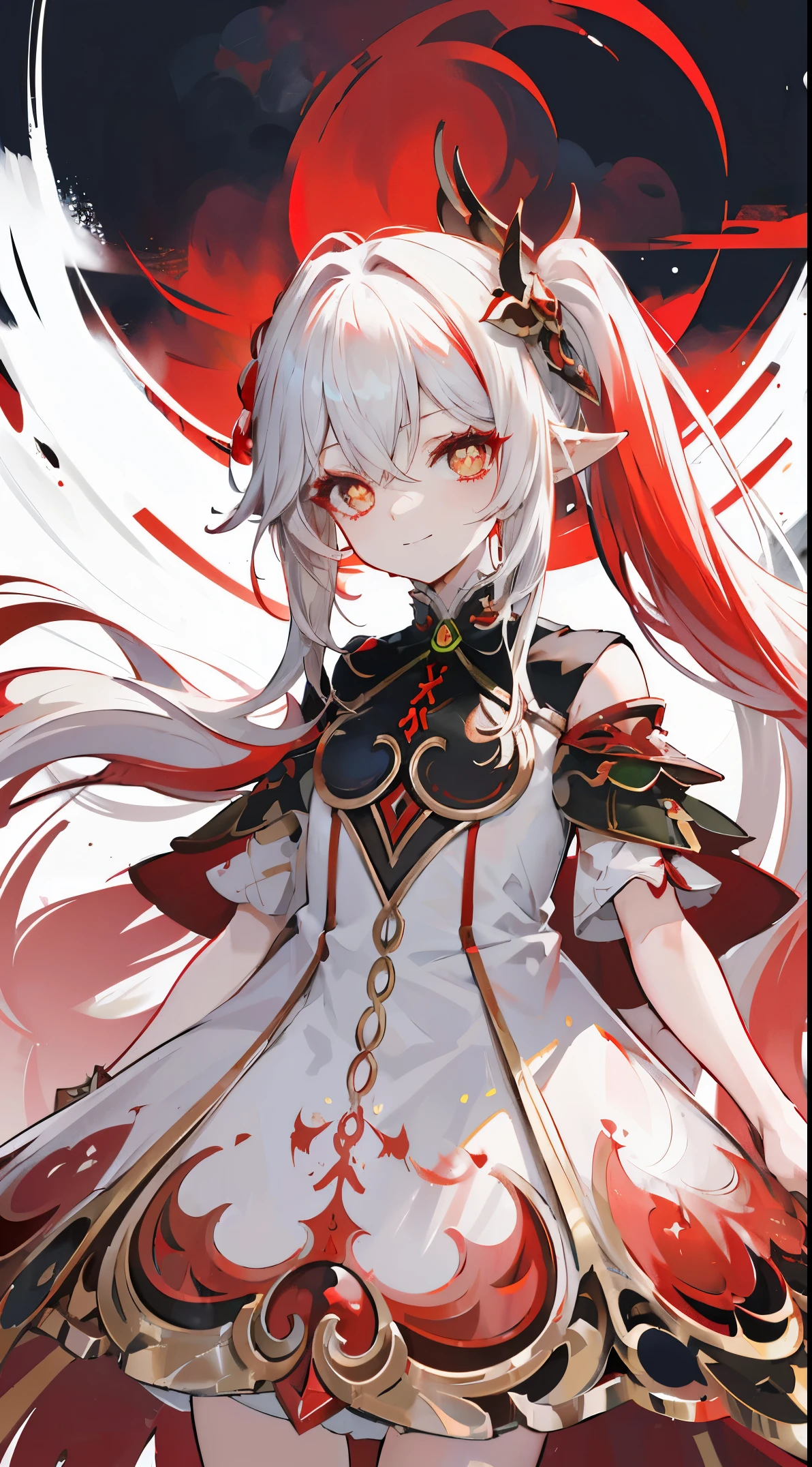 Nahida_Genshin,(White and red gradient hair),Cross pupil,default_dress,Blood red cloak,simplebackground,Blood Moon,Breath of death,Cold and powerful divinity,A sense of majesty,starrysky,demonic smile,Blue tones,Red decorative pattern,red style,Blood
