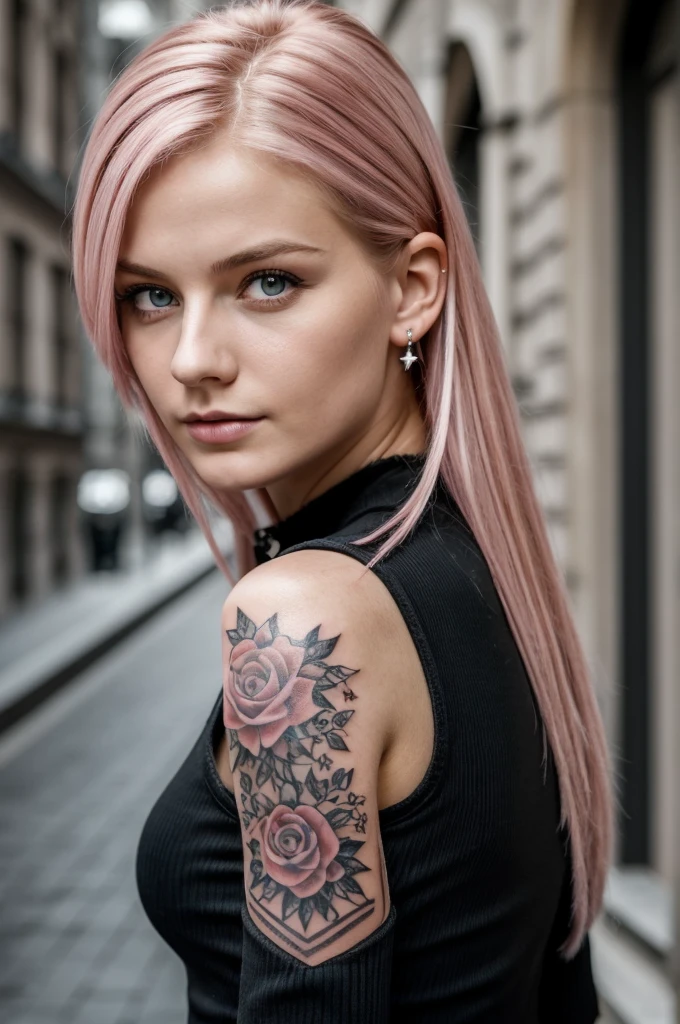 Award photo of the beautiful Russian teenager ( Feel free, sexy zu posieren ) , 23Jahrealt ,  Leidenschaftlicher Teenager , Anorexic body , Large , thin legs,  size Lücke im Oberschenkel , Baby , Lange Beine , size Glockenform Titten , beautiful , Diamantgesichtsform , Facial features of the doll , Riesige, nach oben gewandte Augen , Seien Sie kreativ, um Kurzhaarschnitte zu machen , white with delicate pink streaks hair color , blasse Haut , Weiche, Reddish skin , Tattoo on the neck , langer Hals, Punk , Tattoos , Durstig mit offenem Mund, Bad girl , Cute protruding ears, Perfekt runde Lippen  , ultradetaillierte Augen  , Starke Wimperntusche , green eyes , size, flauschige Augenbrauen, 25mm Diva schwarze Wimpern , (amazing facial features) , Yoga-Hose , enger BH , Sportschuhe , ich freue mich auf , Wahr - Leben , Dirty street , Reflektor-Licht , Meisterwerk, realistisch, Kunst von ANNIE LEIBOVITZ, strukturierte Haut , highest quality , Hochdetailliertes Foto , 8 TAUSEND, Canon EF 50mm f/1.8 STM