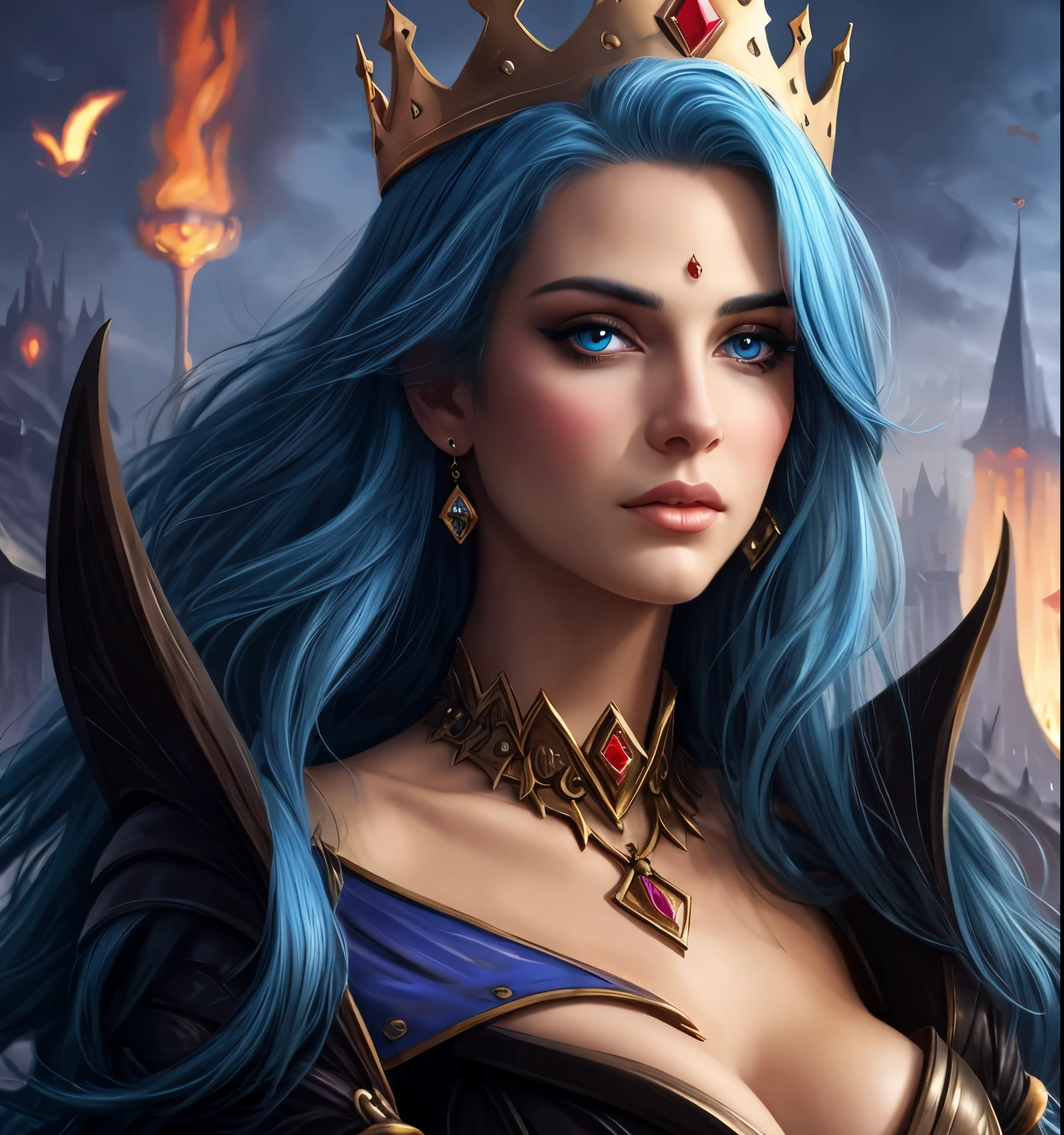 C cup woman with blue hair and a crown on her head, 8K high quality detailed art, fantasy artスタイル, epic fantasy artスタイル hd, detailed fantasy digital art, 4Kfantasy art, 4K high-definition digital art, デジタルfantasy art ), fantasy art, Epic fantasy digital art style, epic fantasy artスタイル, fantasy style art, colorfull デジタルfantasy art