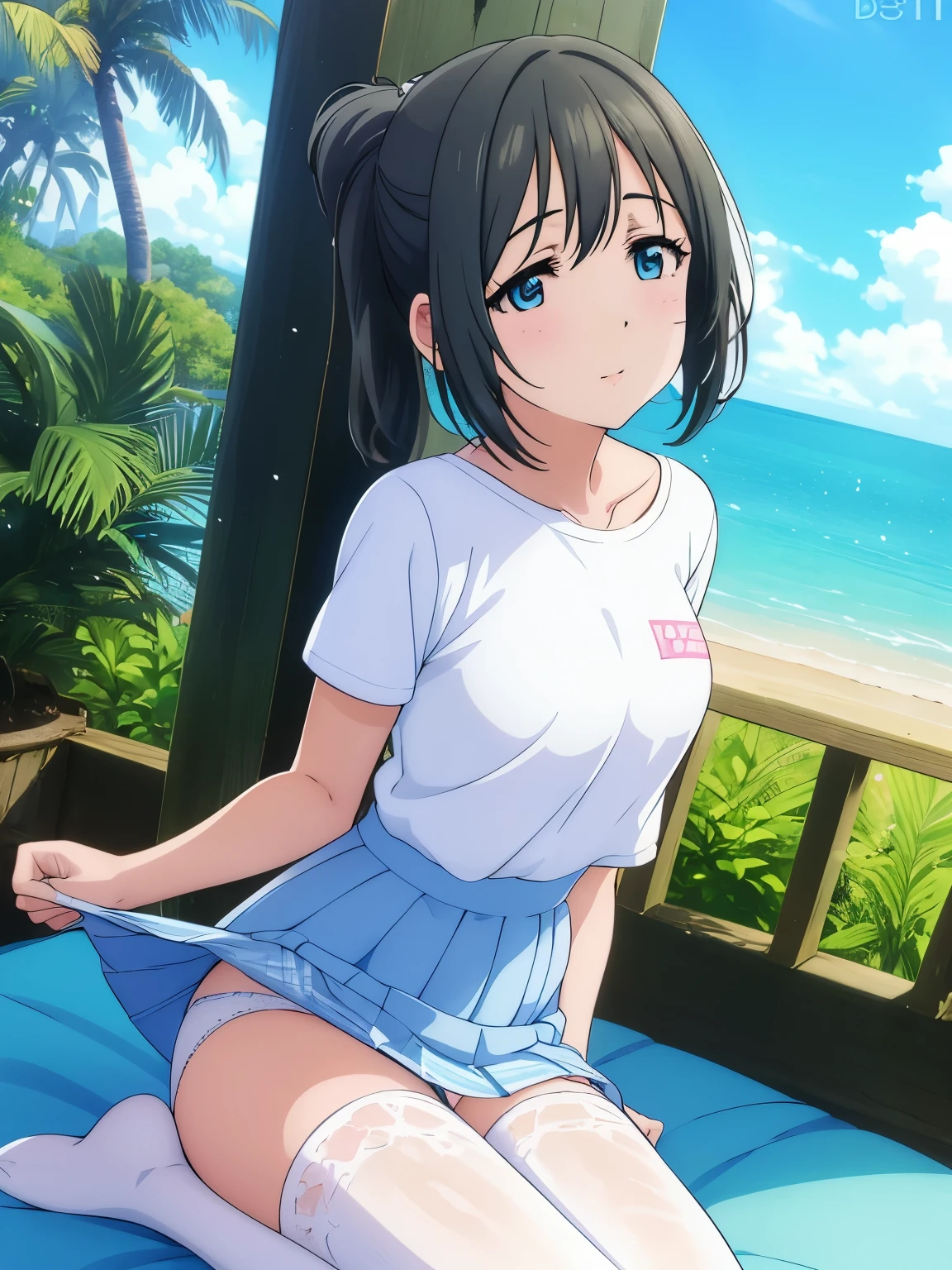 anime girl in bikini standing on a beach with palm trees, wallpaper anime blue water, 4 k manga wallpaper, anime moe artstyle, anime! 4k, anime! 4 k, seductive anime girl, 4k anime wallpaper, ultra hd anime wallpaper, realistic bikini, marin kitagawa fanart, [ 4 k digital art ]!!, ecchi anime style, anime girl sitting on bed with arms crossed, an anime drawing by Jin Homura, pixiv, shin hanga, anime moe artstyle, cute anime girl, marin kitagawa fanart, small curvy , nagatoro, anime best girl, anime visual of a cute girl, young anime girl, an anime girl, pretty anime girl, anime girl, ighly detailed、​masterpiece、top-quality、Ultra-high decomposition energy A、8K High Resolution、Photogenic clarity、A detailed eye、Gradation、perfect anatomy body proportions ,hard disk、nffsw (English) ,Nikon Z9 80mm Lens , masutepiece、Model Standing、Light blue panties made of lace material、White tight t-shirt、The dress is made of white lace material(((Show me all my panties)))、(((The skirt is definitely worn)))、(((Lift skirt hem)))、panties focus、too bright natural light、Sunshine、Detailed lace panty pattern、Ordinary panties、(((while standing, Lift your skirt to show your panties to the camera)))、(((Beautiful alignment and snow-white teeth)))、(((Lift the skirt bigger and、 bigger,、Show your panties to the camera)))、Ultra Slim Body, Big breasts、Body type of slender model、Beautiful posture, In the subway、extremely highly detailed、​masterpiece、Top  Quality、超High Resolution A、8K high-definition、Photogenic clarity、A detailed eye、gradation、perfect anatomy body proportions ,hard disk、NFFSW (english) (english) (english) (english) , nikon z9 80mm lens , masutepiece、Model Standing、Light blue panties made of lace material、White tight t-shirt、The dress is made of white lace material(((Show me all the leggings)))、(((The skirt is definitely worn)))、(((Lift skirt hem)))、Leggings Focus、Natural light that is too bright、sunshine、(((While standing, Lift the skirt and show the panties to the camera)))、(((Beau
