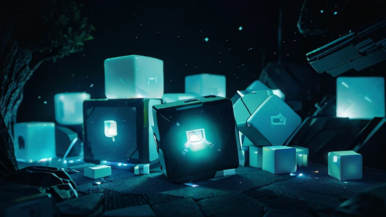 Cubes, smooth shape looking cubes, 1cube, cubes in one place, game look, miniature, trading stants with cubes, Cave backround, blurry backround, trading tents, game miniature, game poster, game banner, game desing, smooth cube. Trade hall, LUMEN ORG