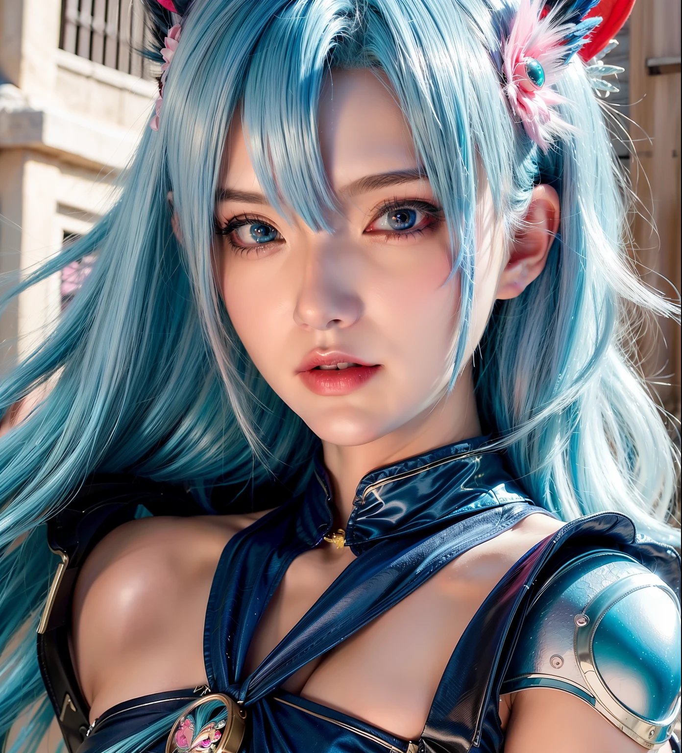 Close-up of C cup angel with blue hair and colorful hair, 8K high quality detailed art, fantasy art style, detailed digital anime art, zodiac girl portrait knight, 4K high-definition digital art, colorfull digital fantasy art, rossdraws cartoon vibrant, anime style 4k, digital fantasy art ), lost run 8k, vibrant loss draw pastel