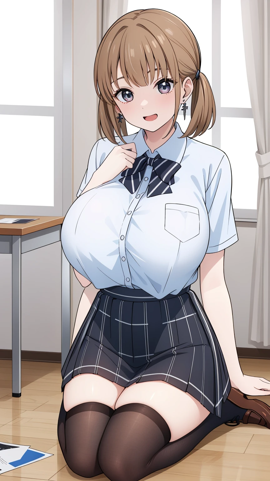 (Beautiful, Huge_Breasts:1.3), (very short skirt:1.4), (act-seductively:1.3), (Mokoto kanikawa:1.5), (twin-tail-hair:1.3), brown hair
a sexy cartoon girl with very large breasts in a dress wearing thigh high boots with black socks, 1girl, solo, shirt, between breasts, bangs, cleavage thigh-highs, white background, agoge, white thigh-highs, simple background, hand on skirt, full body, bow, school uniform, looking at viewer, bowtie, shoes, loafers, (very short skirt:1.4), ribbon, (white school shirt:1.2), (black plated skirt:1.2), (shirt tucked into skirt:1.2), (The skirt isn't torn:1.2), (short sleeves shirt:1.2), (The shirt is tight:1.2), blunt bangs, earrings, open mouth, night, jewelry, (open clothes:1.4), smile, school uniform
(day:1.7), in a room with curtains on the windows,indoors, sitting on table,
1 girl, 20yo,YOUNG female,Beautiful Finger, Beautiful long legs ,Beautiful body ,Beautiful Nose ,Beautiful character design, perfect eyes, perfect face,
looking at viewer, in the center of the image,
official art, extremely detailed CG unity 8k wallpaper, perfect lighting,Colorful, Bright_Front_face_Lightinasterpiece:1.0),(best_quality:1.0), ultra high res,4K,ultra-detailed,
photography, 8K, HDR, highres, absurdres:1.2, Kodak portra 400, film grain, blurry background, bokeh:1.2, lens flare, (vibrant_color:1.2)
, (beautiful_face:1.5),(narrow_waist), (Beautiful,Huge_Breasts:1.3)