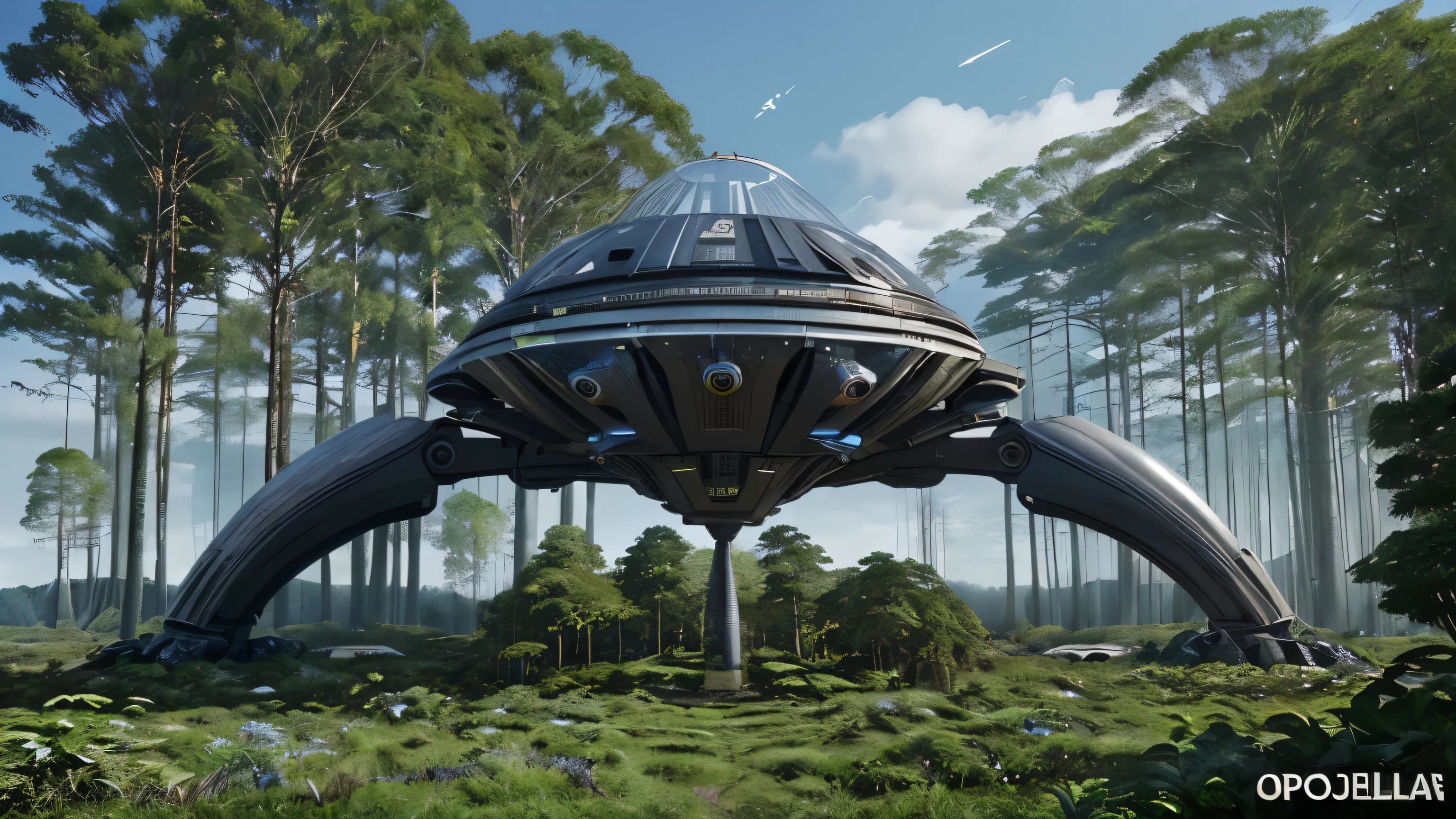 make an image to the topic "project soil". this is a future technology company. it is supposed to overtake all governments so make it look really powerful. it is mainly targeted at developing futuristic technologies with a little bit of steampunk and biomechanics. it is a dictatorship but in a positive way. add vegetation to show that it is a scientific breakthrough and not a distopia. make the sky more blue and add forest landscape.