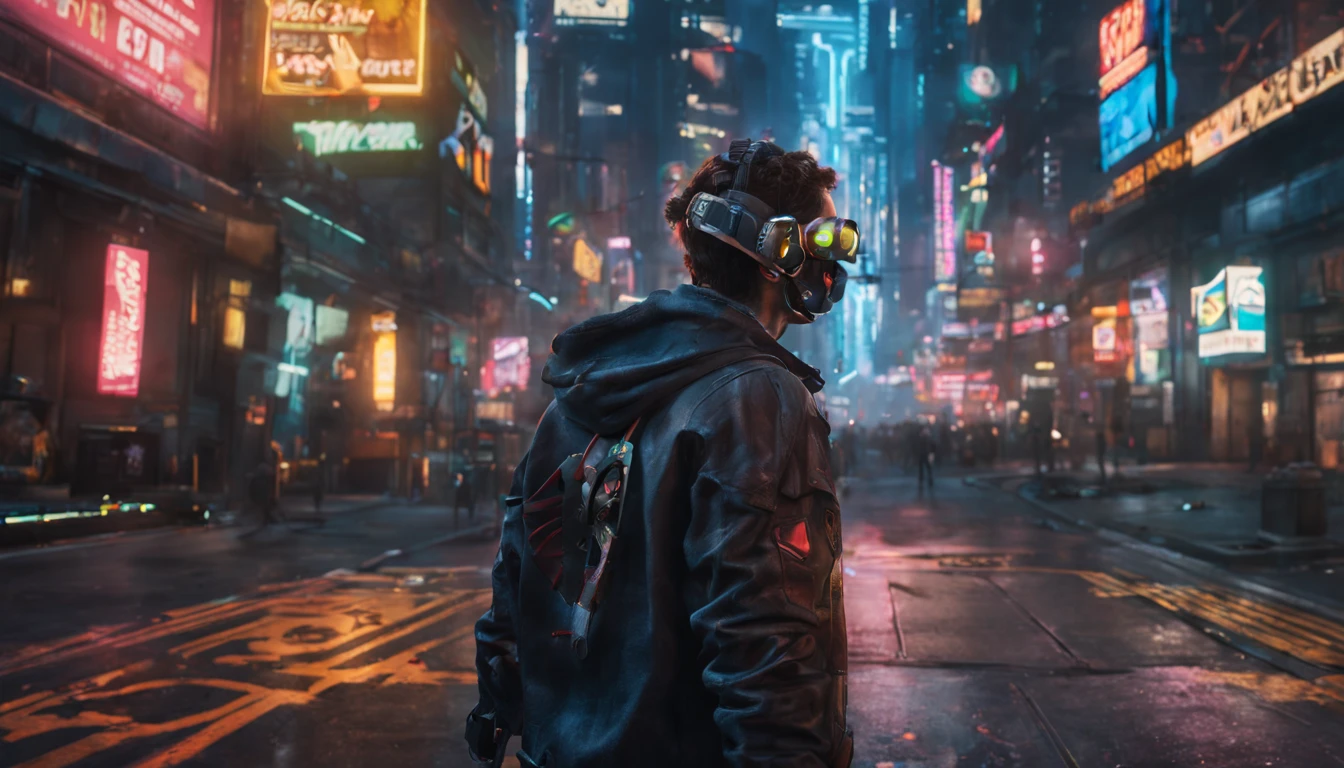 hacker da cidade cyberpunk :: grafite neon, augmented reality glasses, capa com capuz :: noite chuvosa :: Epic cinematic brilliant stunning detalhe intrincadoed matte painting, cor profunda, Fantastic, detalhe intrincado, tela de abertura, cores complementares, arte conceitual de fantasia, 8k resolution trend in Artstation Unreal Engine 5