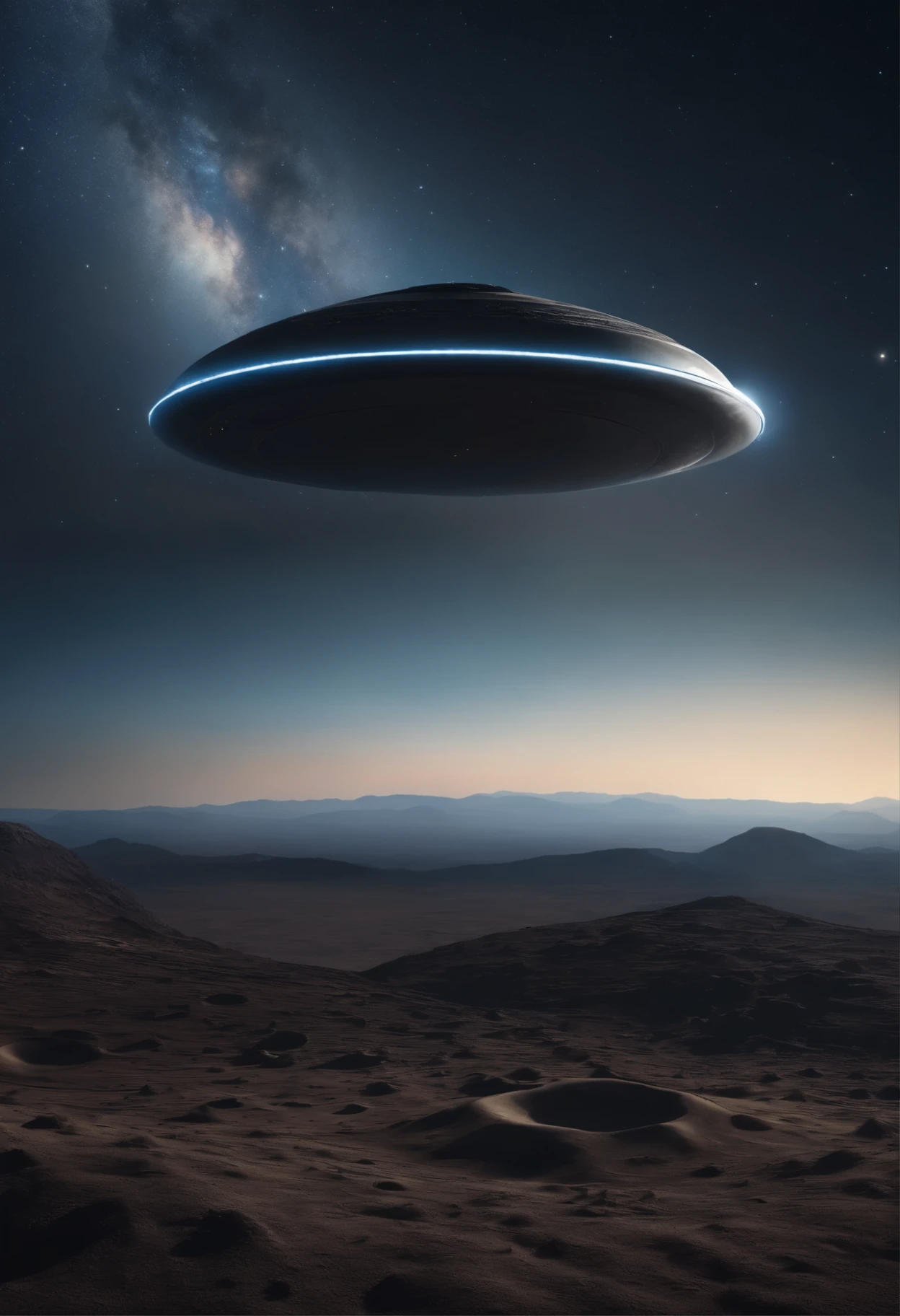 super detailed image of a flying saucer above the (surface with craters) of the Moon BREAK the flying saucer emits a soft blue light BREAK (far in the sky) is Earth, view of the Earth from space, night sky, stars, space, Milky Way in the sky, (Best Quality, 16K, Masterpiece, Ultra HD:1.3, Huge detail, hyper realistic, epic scale, insane level of details)