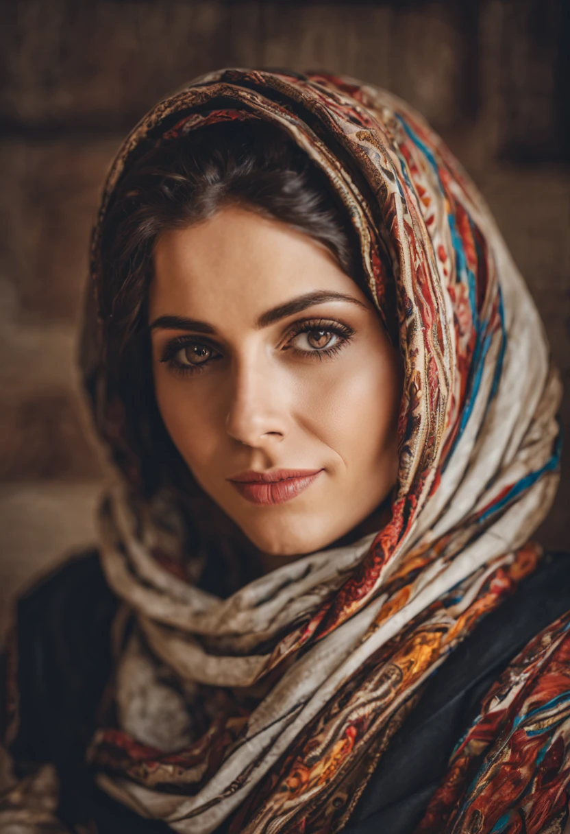 Wrap a scarf around your head、A 40-year-old woman wearing a hood, Beautiful Jewish woman, photo of a beautiful women, gorgeous woman, Young Woman in Middle East, soft portrait shot 8 k, majestic saint, very beautiful women, beautiful women, Beautiful Arab Woman, Middle Eastern skin, gorgeous beautiful women, Ameera Altaweel in Greece, very very beautiful women