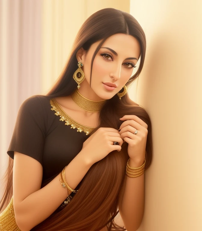 a close up of a woman with long hair wearing earrings, arab young monica belluci, gorgeous beautiful woman, most beautiful woman on earth, very beautiful woman, gorgeous woman, attractive female face!!!, gorgeous latina face, young arab monica bellucci, extremely beautiful face, very beautiful face, gorgeous attractive face, flawless olive skin, attractive and beautiful, gorgeous and beautiful