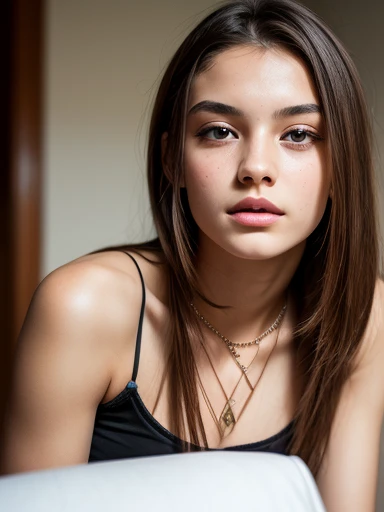 Woman, -yeld, lhair, perfect face, perfect body, posing, seductive, masterpiece, ultra-detailed, photorealistic, staring at viewer, necklace, slim, athletic,fullbody