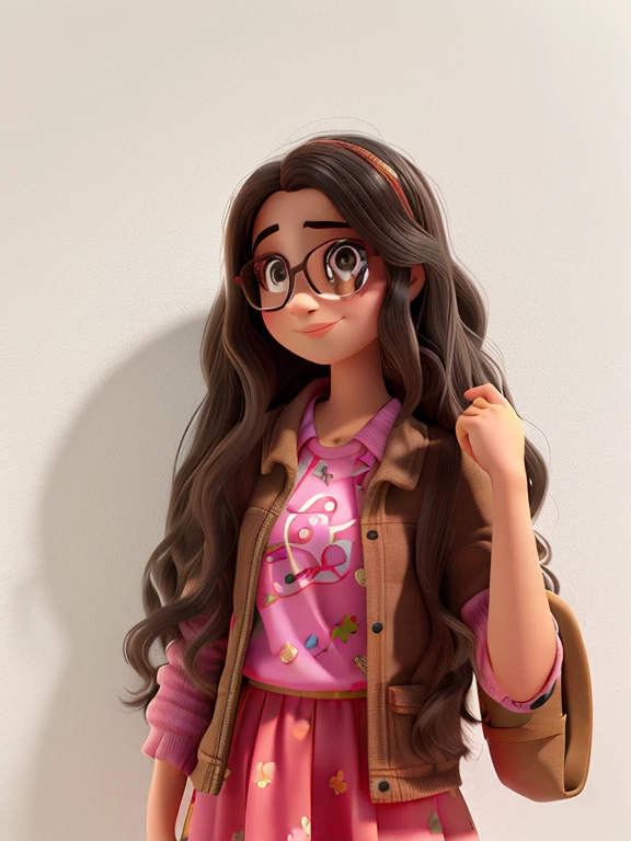 A girl in Disney Pixar style glasses, alta qualidade, melhor qualidade