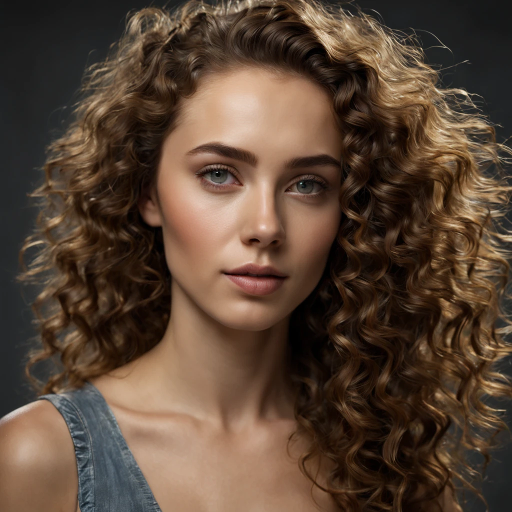 ((full body )) portrait photo of a beautiful 25 years old european woman, endless long (extra long curly brown hair), Award - winning photograph, Masterpiece, 8k, ultra high res, hyper detailed, beautiful woman, perfect face, rule of thirds, Perfect eyes, Perfect iris, perfect pupils, (perfectly round iris:1.3), Perfect lips, Perfect teeth, dimples, perfect nose, highly detailed hair, ((detailed face)), ((detailed facial features)), (finely detailed skin), pale skin, realistic skin texture, extreme skin details, (pores:0.1),(sweaty:0.8), insane details, intricate details, amazing fine detail, photorealistic, photograph, photorealism, rich colors, lifelike texture, neutral colors, Soft front light,cinematic lighting, dramatic lighting,dappled light on face, backlight on hair, sharp focus, wide angle, film grain, dslr, raw photo, photographed on Nikon