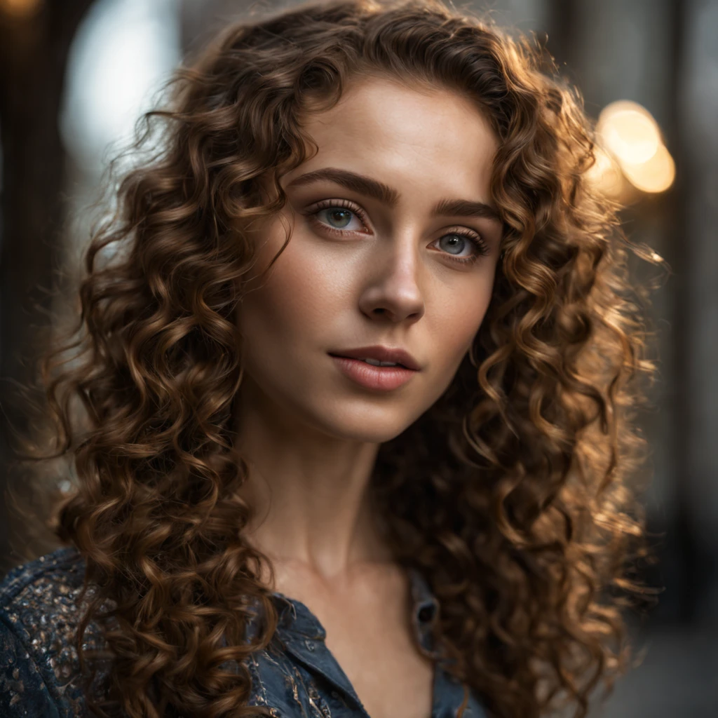 ((full body )) portrait photo of a beautiful 25 years old european woman, endless long (extra long curly brown hair), Award - winning photograph, Masterpiece, 8k, ultra high res, hyper detailed, beautiful woman, perfect face, rule of thirds, Perfect eyes, Perfect iris, perfect pupils, (perfectly round iris:1.3), Perfect lips, Perfect teeth, dimples, perfect nose, highly detailed hair, ((detailed face)), ((detailed facial features)), (finely detailed skin), pale skin, realistic skin texture, extreme skin details, (pores:0.1),(sweaty:0.8), insane details, intricate details, amazing fine detail, photorealistic, photograph, photorealism, rich colors, lifelike texture, neutral colors, Soft front light,cinematic lighting, dramatic lighting,dappled light on face, backlight on hair, sharp focus, wide angle, film grain, dslr, raw photo, photographed on Nikon
