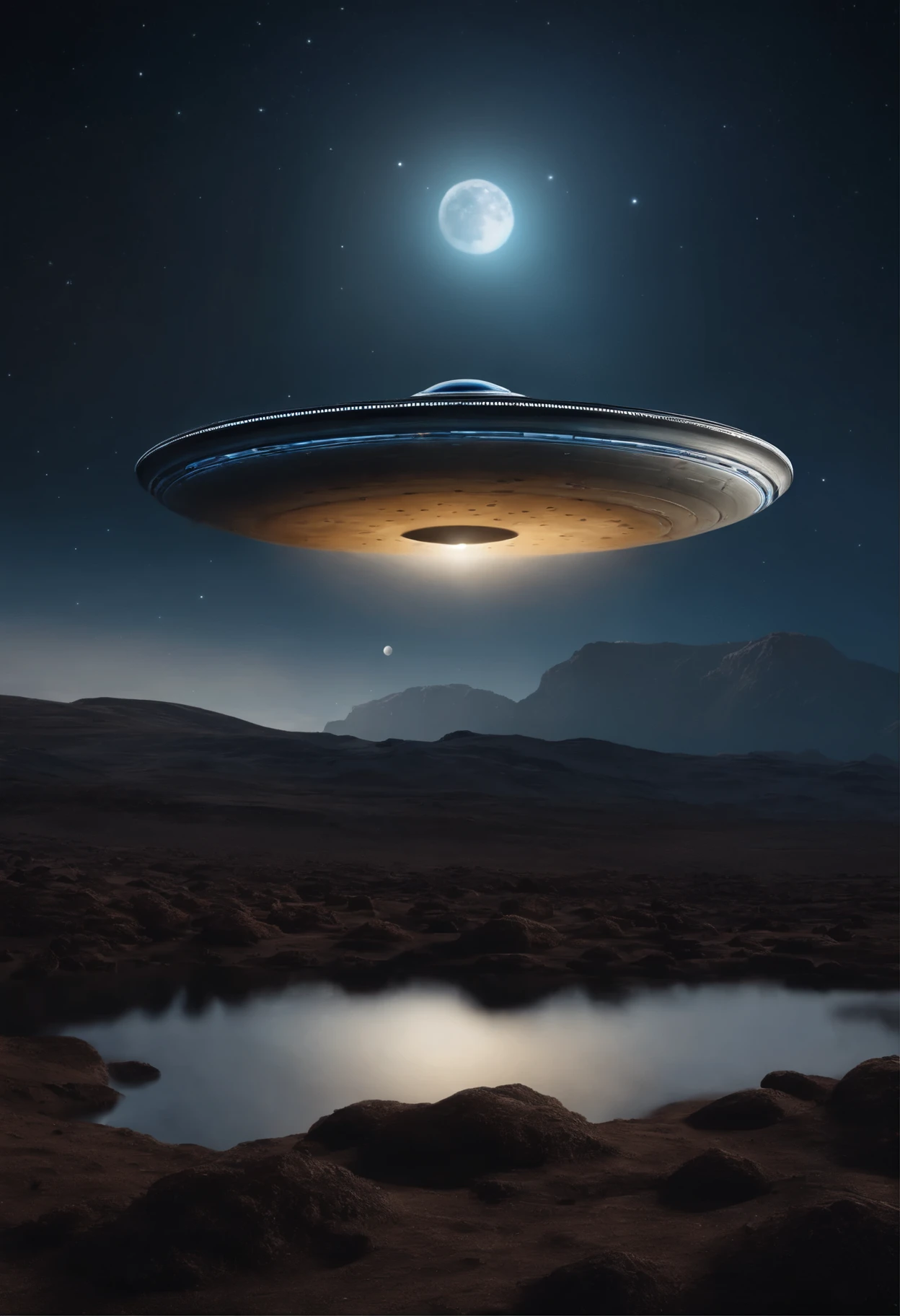 super detailed image of a flying saucer above the (surface with craters) of the Moon, the flying saucer from below emits a beam of soft blue light, ((planet Earth in the sky)), (Milky Way in the sky), night sky, stars, space, (Best Quality, 16K, Masterpiece, Ultra HD:1.3, Huge detail, hyper realistic, epic scale, insane level of details)
