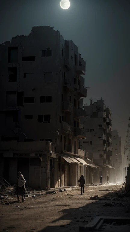 (Quality tags: masterpiece, ultra high res, illustration:1.3), an intricate illustration unveiling the unseen anguish caused by the supply blockade in Gaza, (moonlight revealing the desolation:1.2), detailed portrayal of the emptiness in the cityscape, (overcast sky reflecting the collective despair:1.1), an oppressive atmosphere lingering in the wake of deprivation, (intricate details conveying the realism of the scene:1.4), a palette of contrasting emotions, (subtle play of light and shadow capturing the depth:1.2), an illustrative narrative of the silent struggles faced by the people of Gaza, (dynamic composition portraying the desolate surroundings:1.2), a visual story revealing the unseen hardships endured in the face of the blockade.
