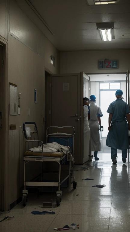 (Quality tags: masterpiece, high resolution, photo-realistic:1.3), a poignant image capturing the ailing condition of hospitals in Gaza, (overwhelmed medical staff and exhausted patients:1.2), a visual narrative of desperation, (dimly lit hallways and strained faces:1.2), the hospitals strained under the weight of adversity, (turbulent skies outside the windows:1.1), a somber atmosphere reflecting the challenges faced, (subtle details of worn-out equipment and crowded rooms:1.1), portraying the harsh reality of medical limitations, (subdued atmosphere conveying despair:1.2), a powerful portrayal of the profound impact on healthcare, (dynamic composition depicting the struggle within the hospital:1.2), a vivid representation of the heart-wrenching challenges faced by medical facilities.
