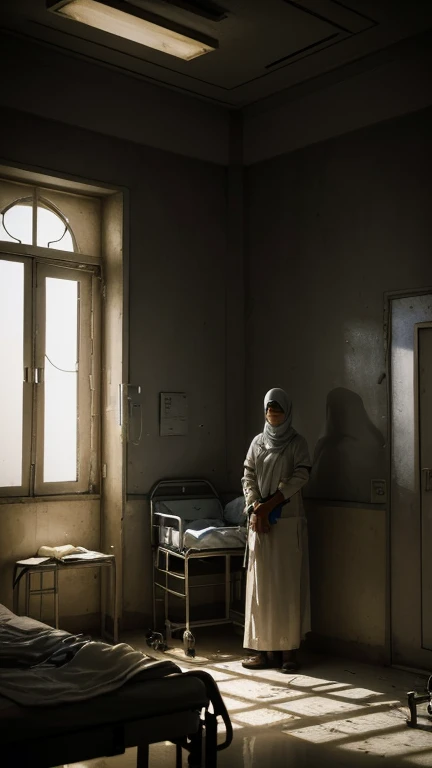 (Quality tags: masterpiece, ultra high res, illustration:1.3), an intricate illustration portraying the plight of hospitals in Gaza, (moonlight revealing the strained conditions:1.2), detailed portrayal of the worn-out facilities and beleaguered staff, (overcast sky reflecting the collective concern:1.1), an oppressive atmosphere lingering in the wake of healthcare struggles, (intricate details conveying realism of the scene:1.4), a palette of contrasting emotions, (subtle play of light and shadow capturing the depth:1.2), an illustrative narrative of the hardships endured within Gaza's hospitals, (dynamic composition portraying the challenging hospital environment:1.2), a visual story revealing the profound struggles faced by medical facilities in the region.