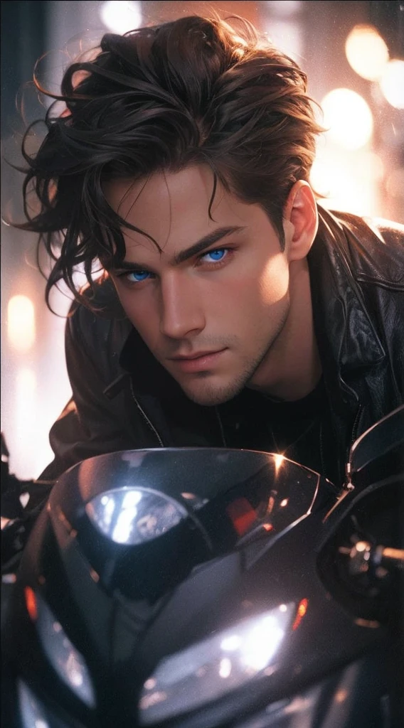 Handsome young man with pretty blue eyes, realistic photograph, high quality, 8k